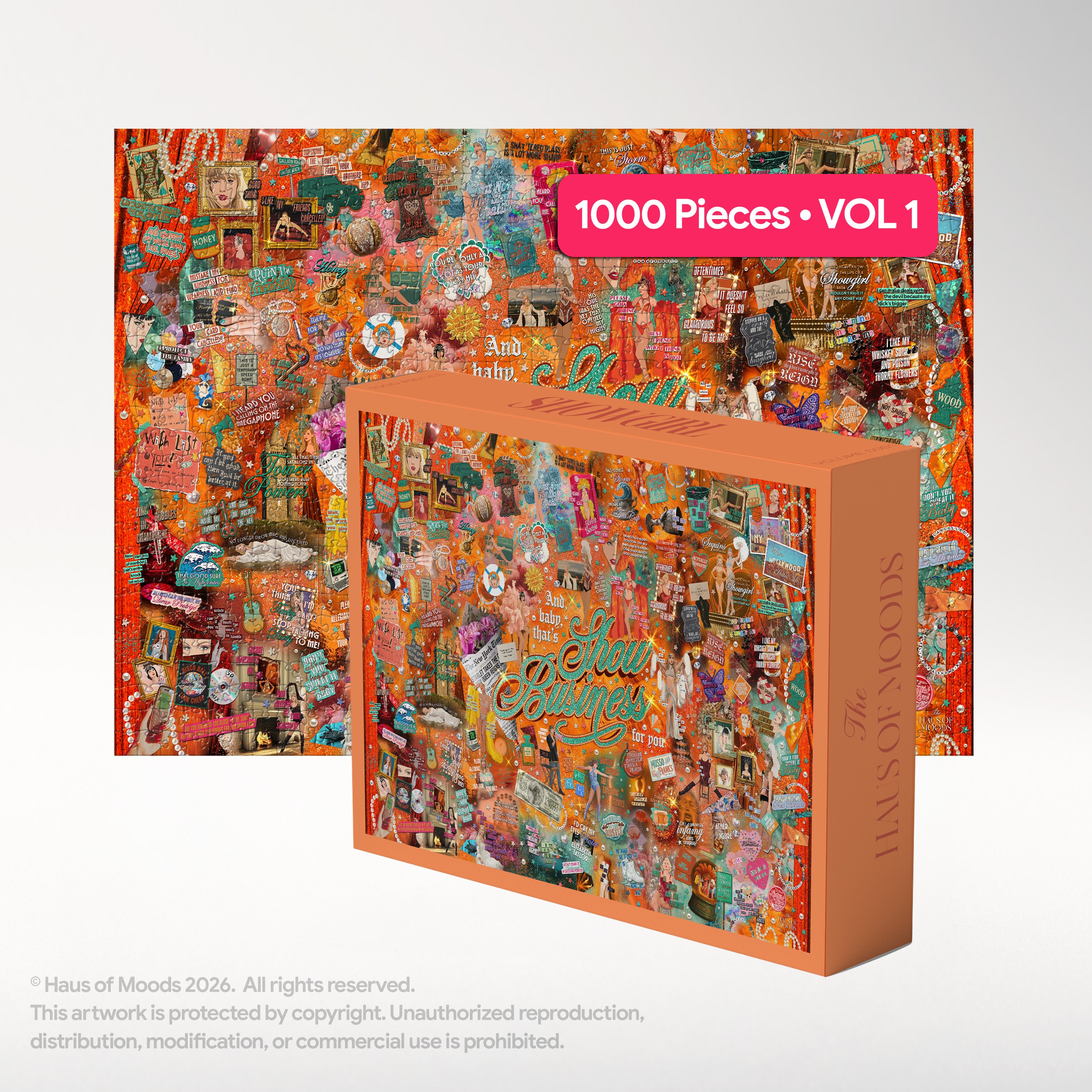 Haus Of Moods Showgirl Lyrics and Easter Eggs 1000-piece puzzle with vibrant artwork and detailed design for puzzle enthusiasts.