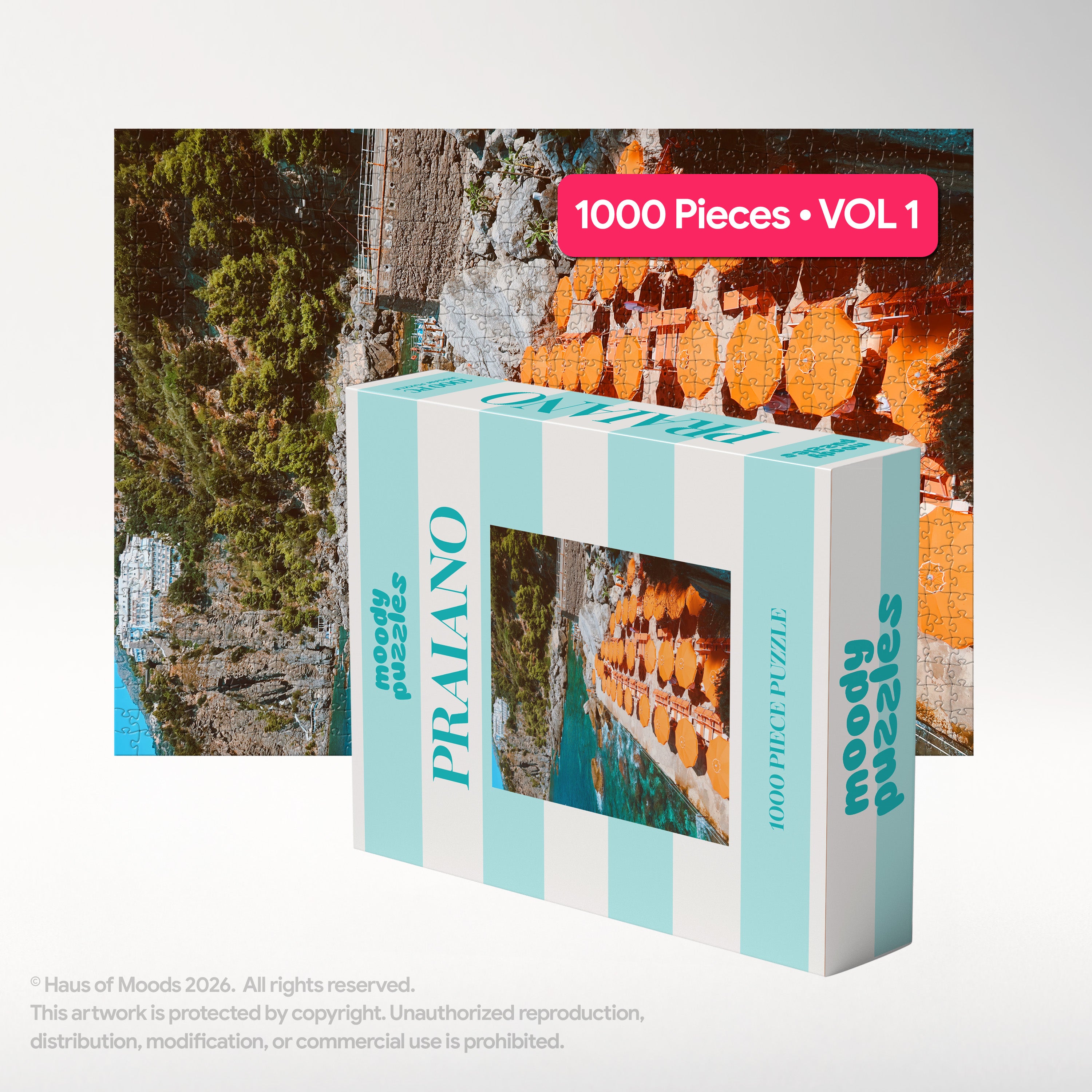 Praiano Amalfi Coast 1000-piece jigsaw puzzle — Italy turquoise water orange umbrellas
