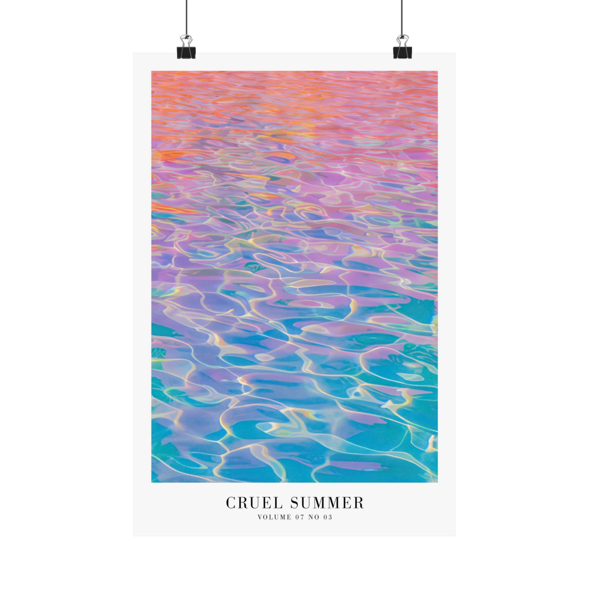 Cruel Summer Lover-era print in glowing rainbow pastel bedroom