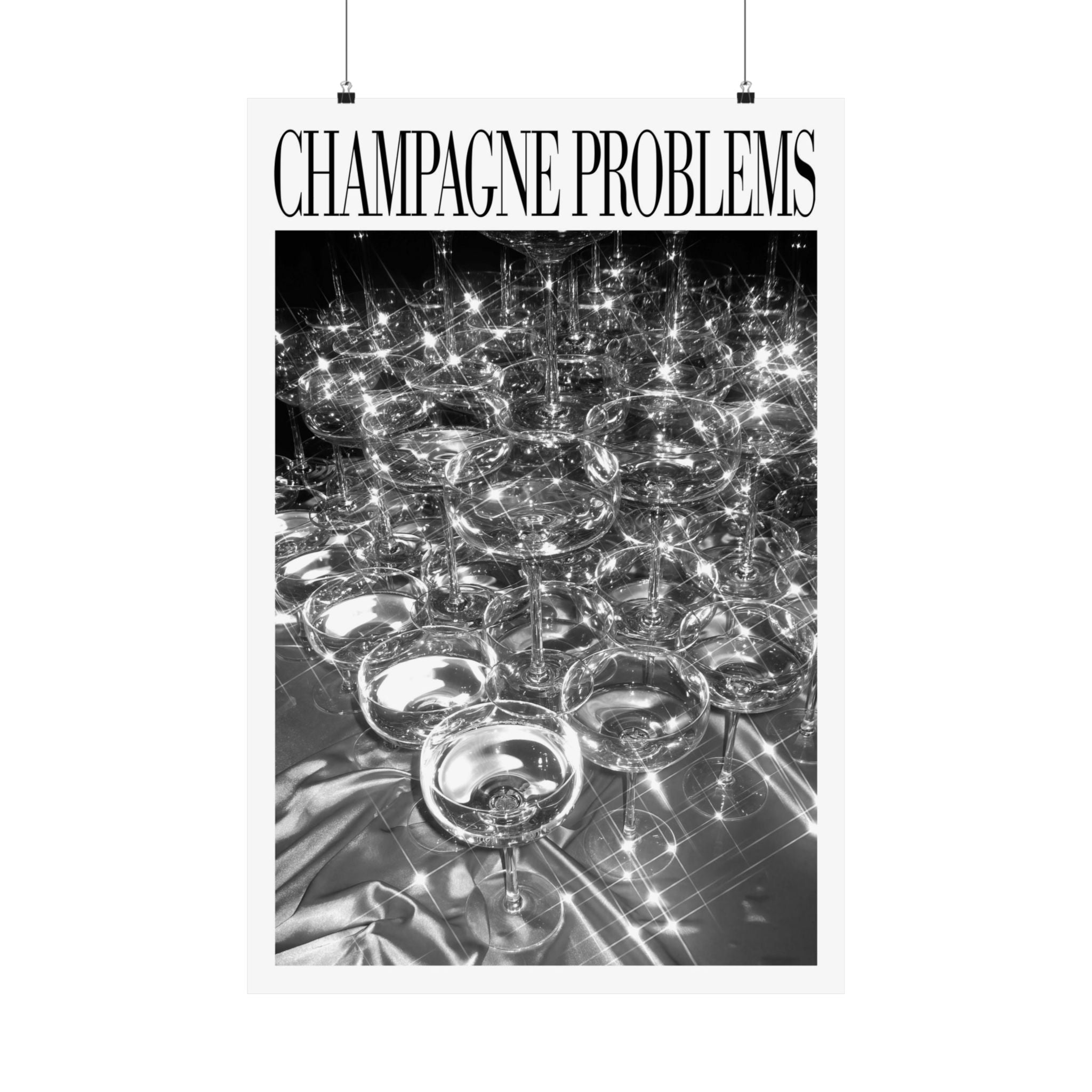 Champagne Tower B&W champagne bar cart poster