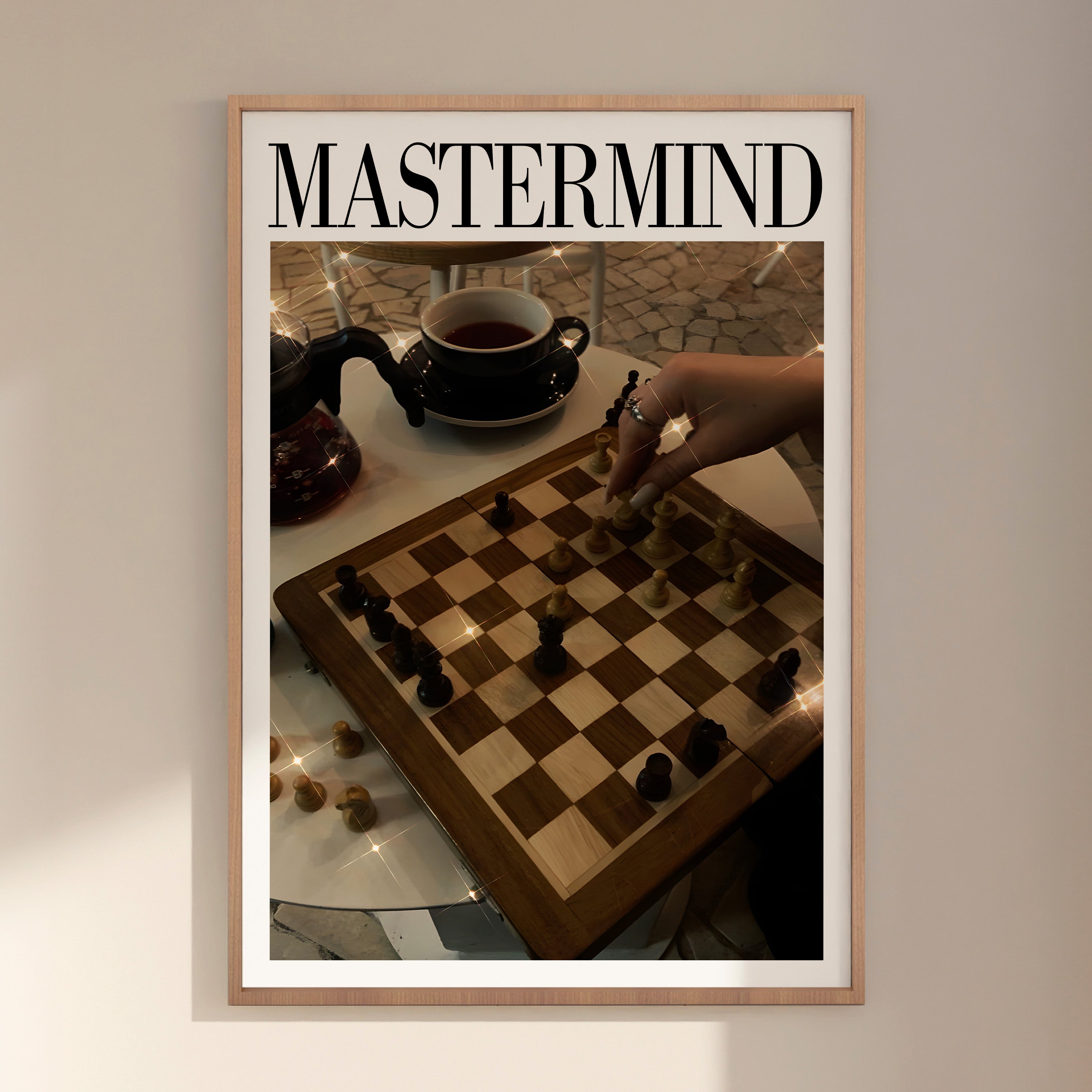 Taylor Swift Midnights Mastermind poster in moody coffeehouse-inspired interior
