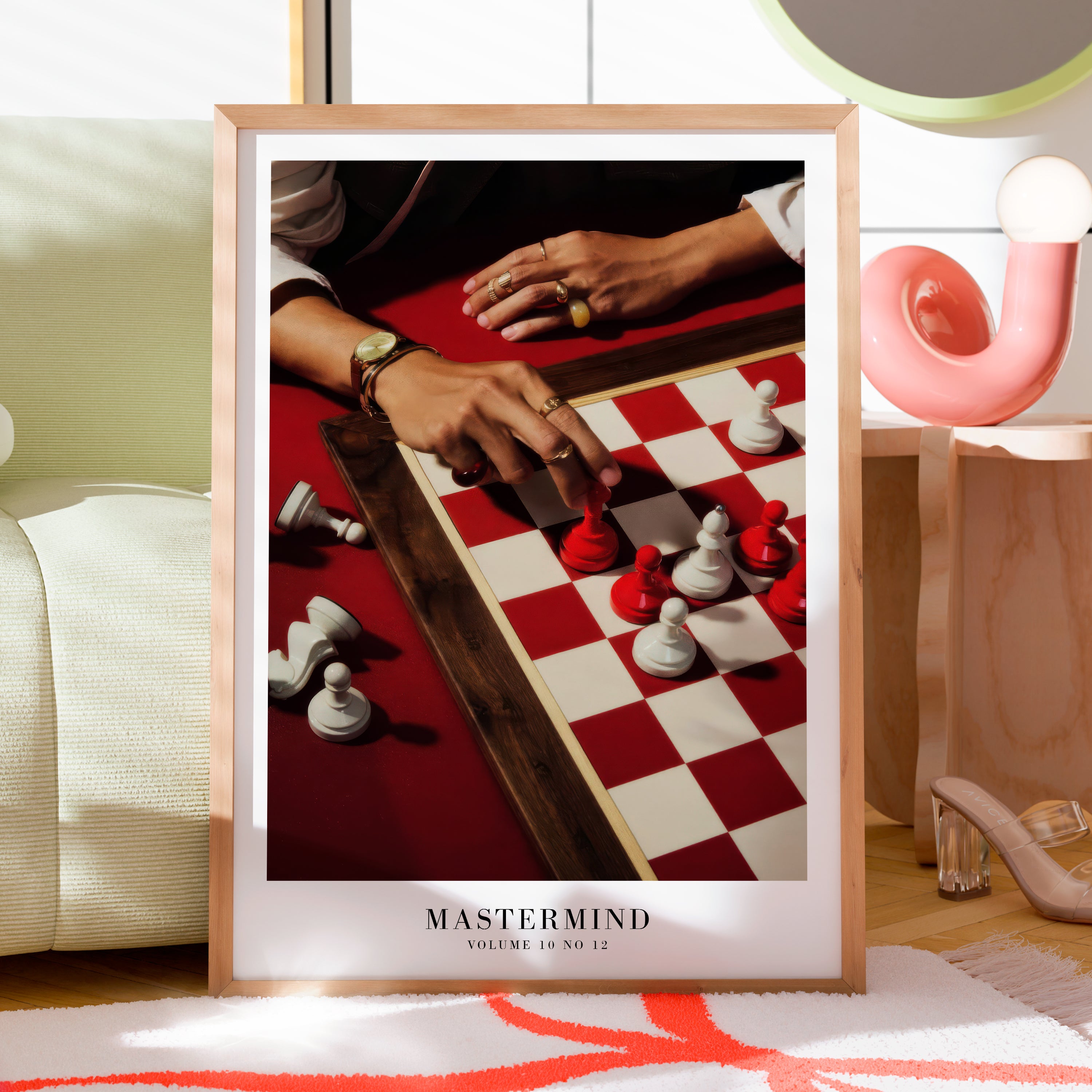 Mastermind red chess Taylor Swift Midnights poster in bold feminine bedroom