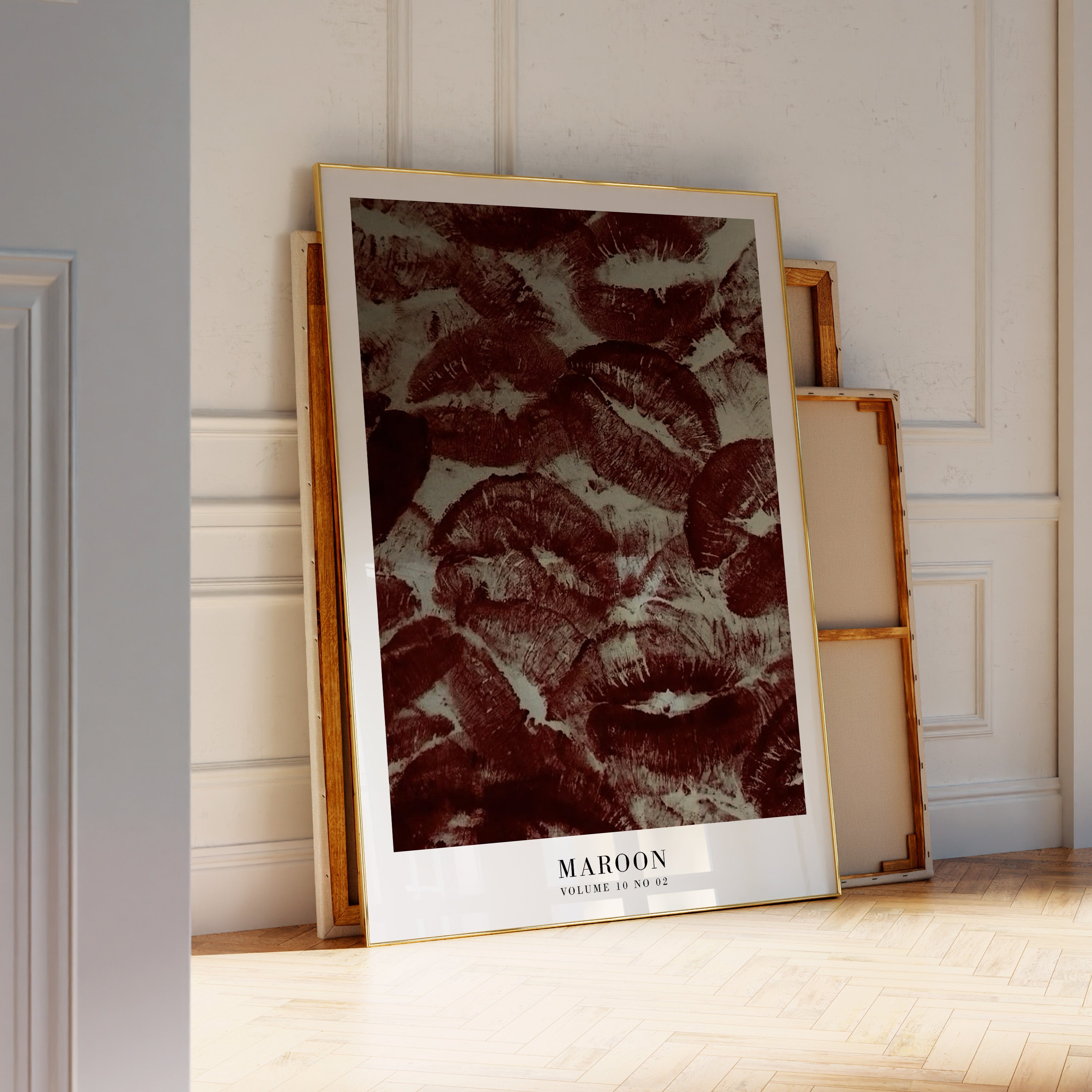 Maroon Midnights lips wall art layered into Pinterest-inspired bedroom