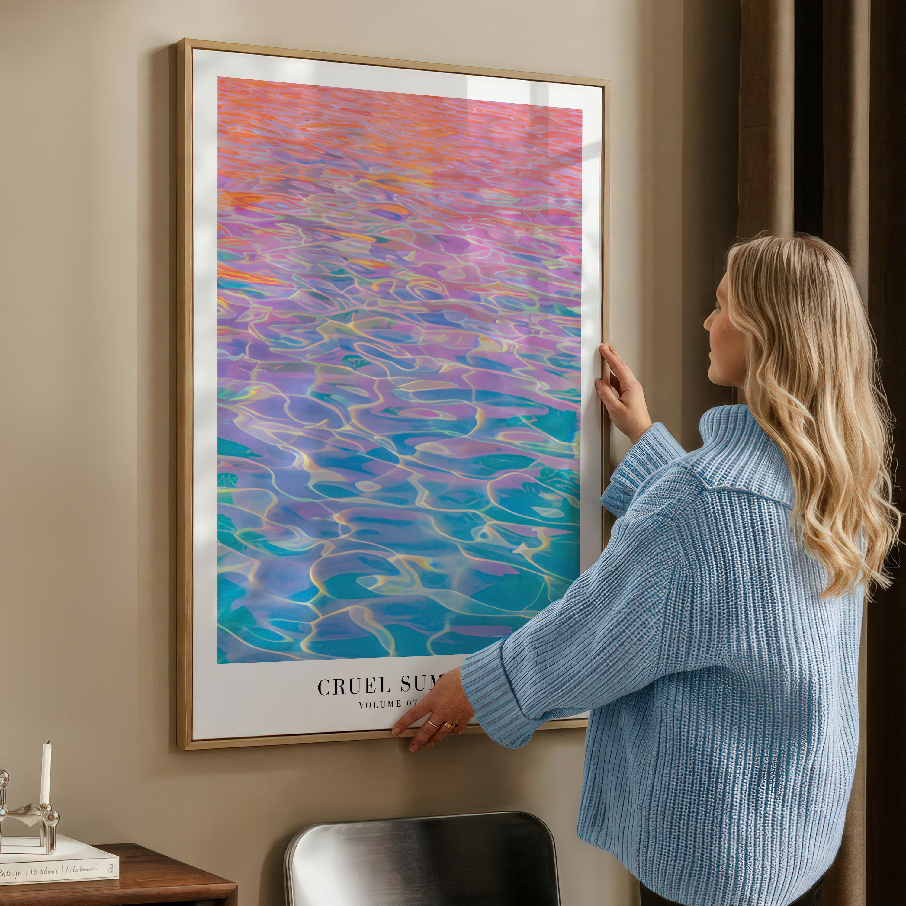 Cruel Summer Taylor Swift wall art in iridescent Y2K-inspired apartment