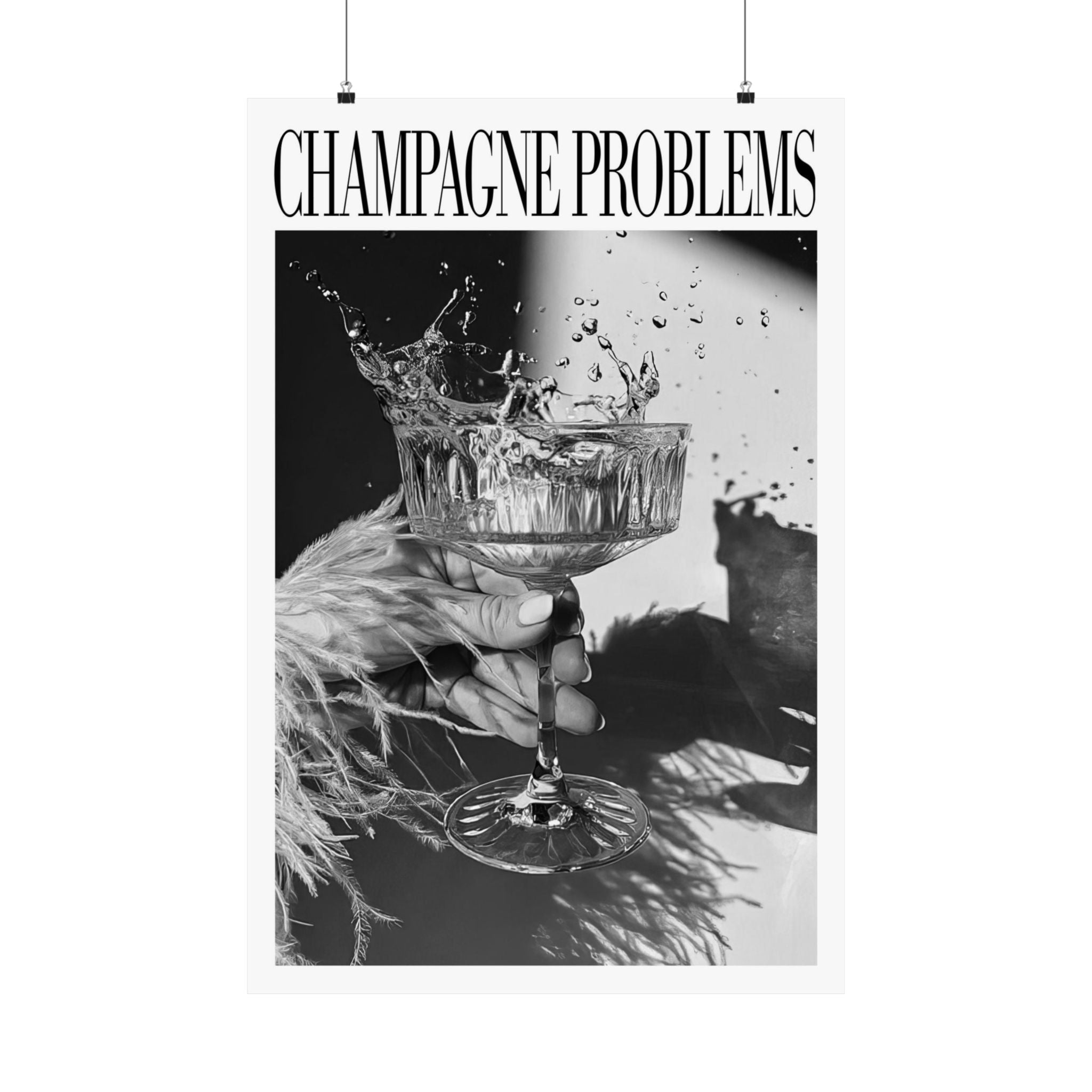 Champagne Problems Drink Splash Evermore Taylor Swift–inspired poster B&W