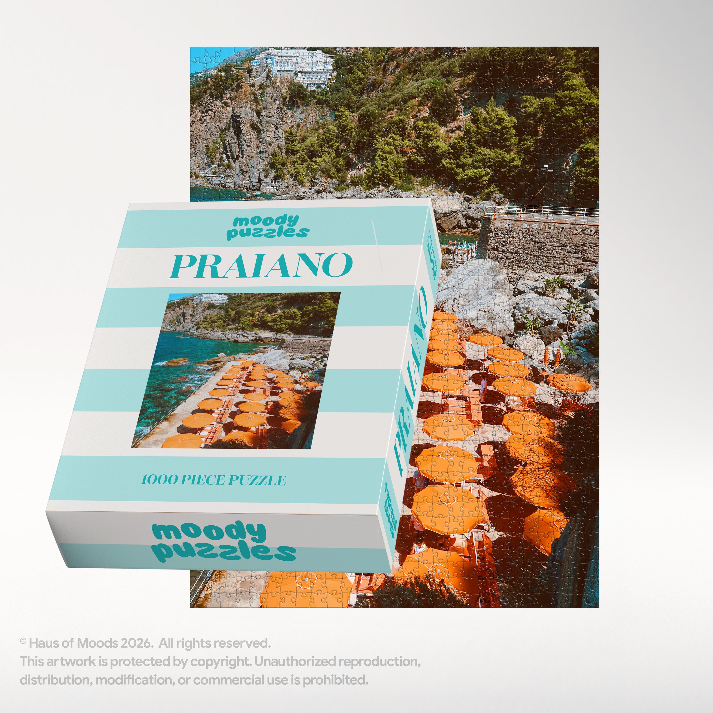 Praiano Amalfi Coast 1000-piece jigsaw puzzle — Italy turquoise water orange umbrellas
