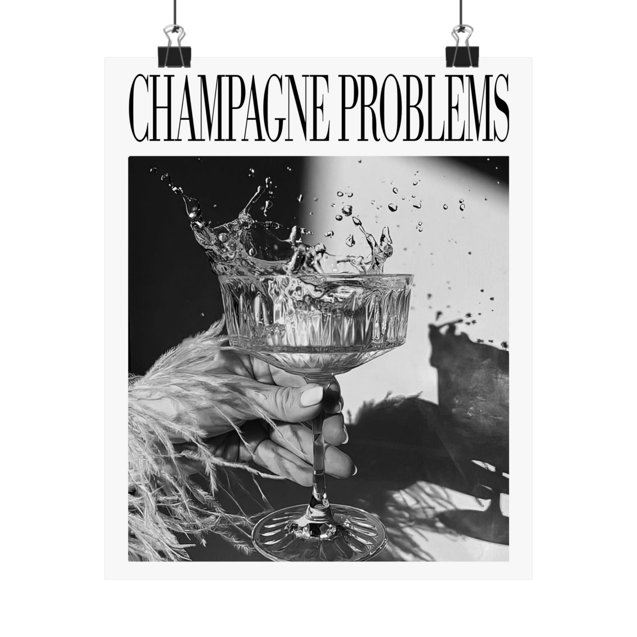 Champagne Problems Drink Splash Evermore Taylor Swift–inspired poster B&W