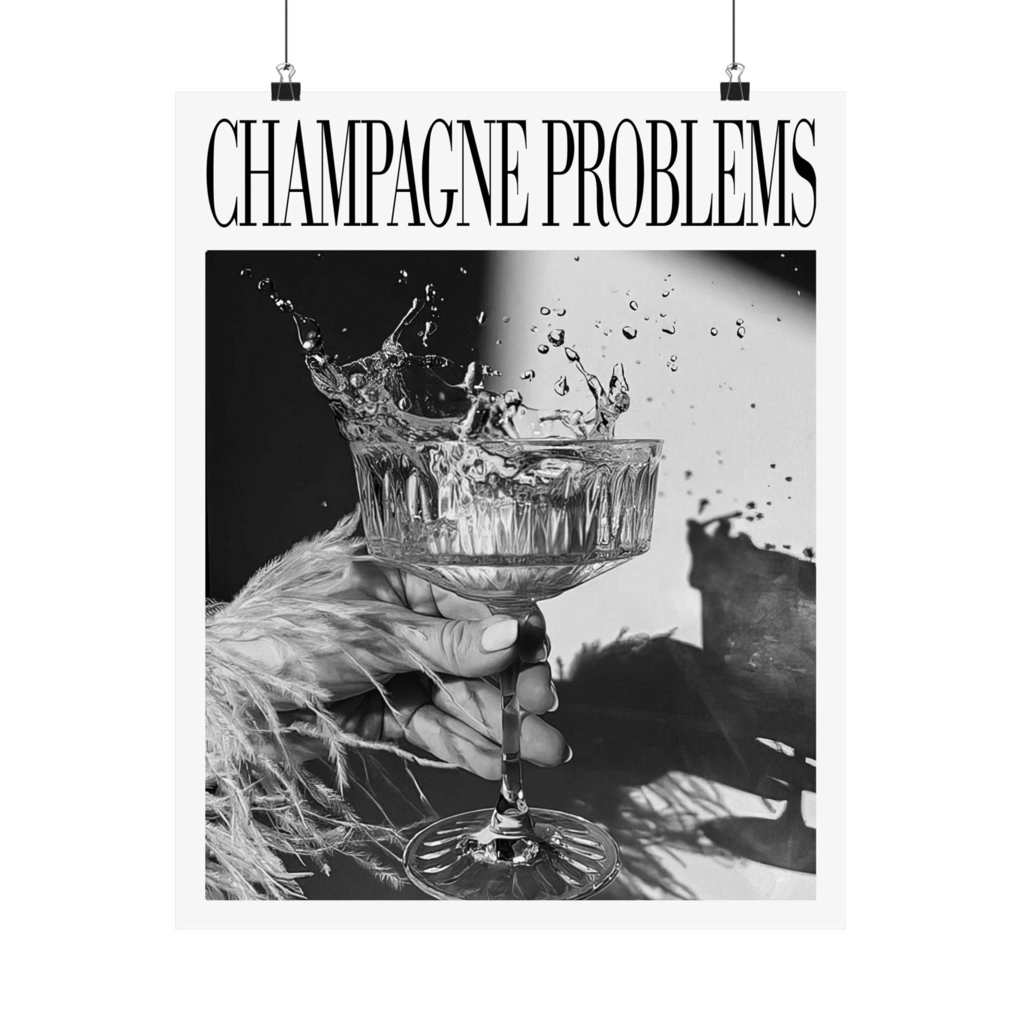 Champagne Problems Drink Splash Evermore Taylor Swift–inspired poster B&W