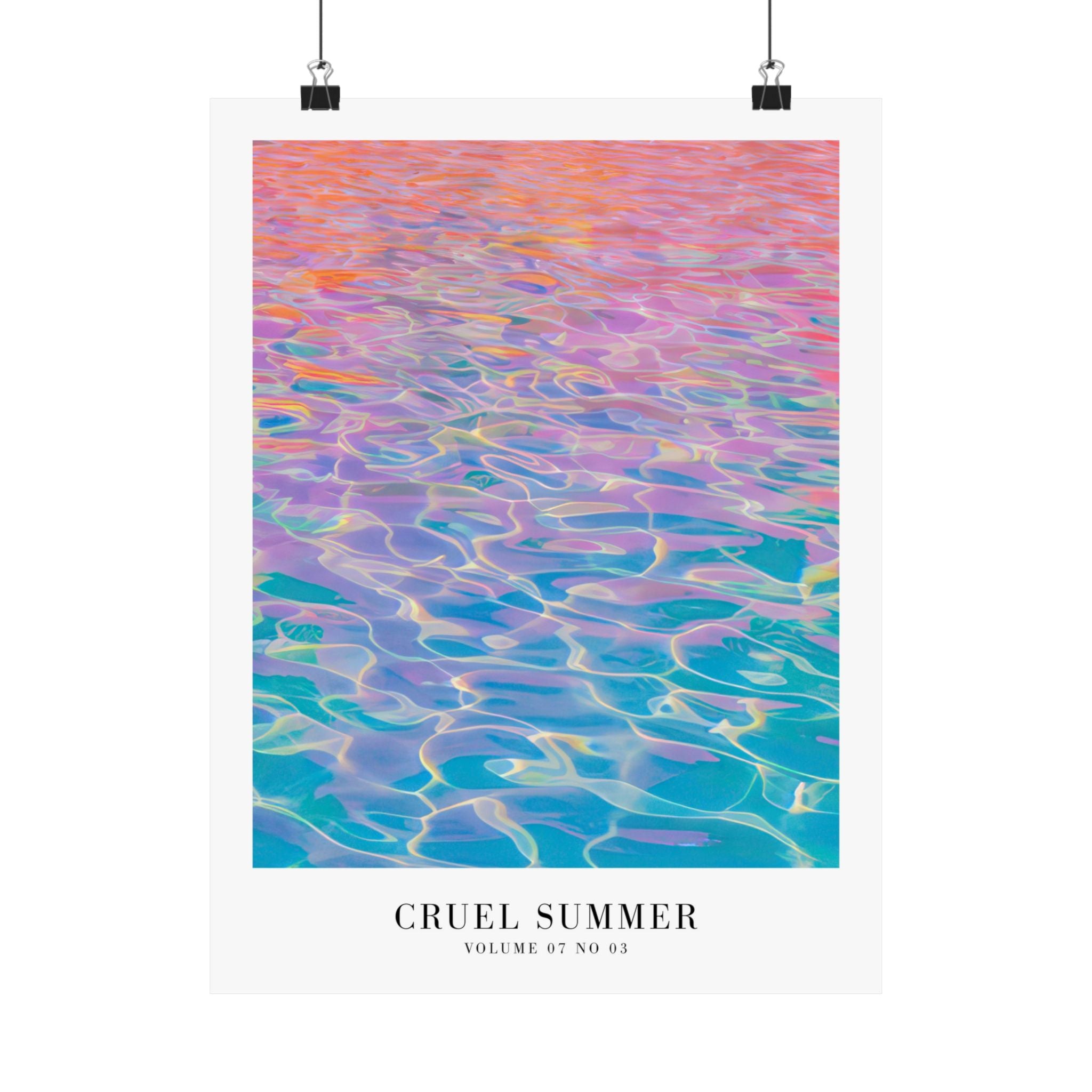 Cruel Summer Taylor Swift pool poster in playful Y2K feminine dorm room