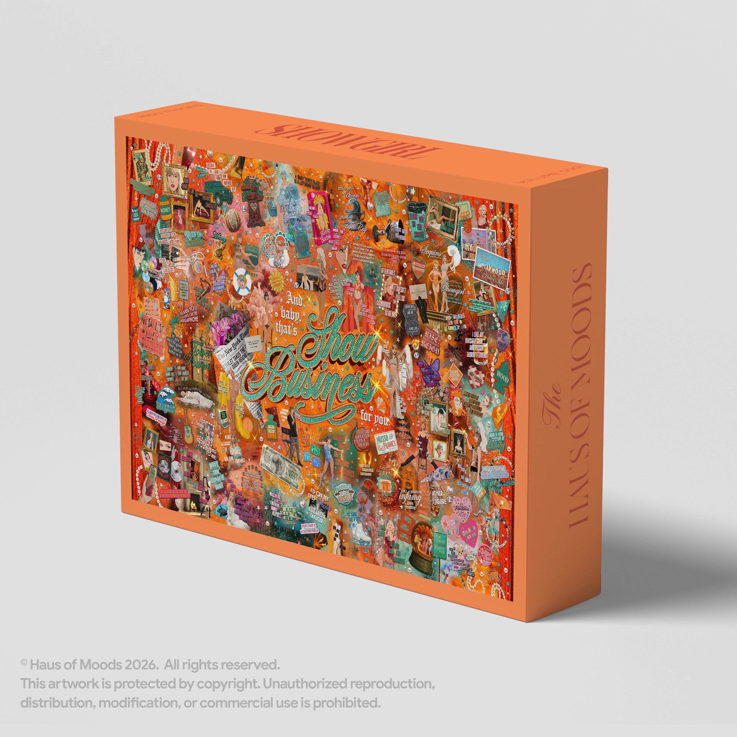 Haus Of Moods Showgirl Lyrics & Easter Eggs Puzzle box with colorful artwork and intricate design, showcasing the puzzle's vibrant box cover.