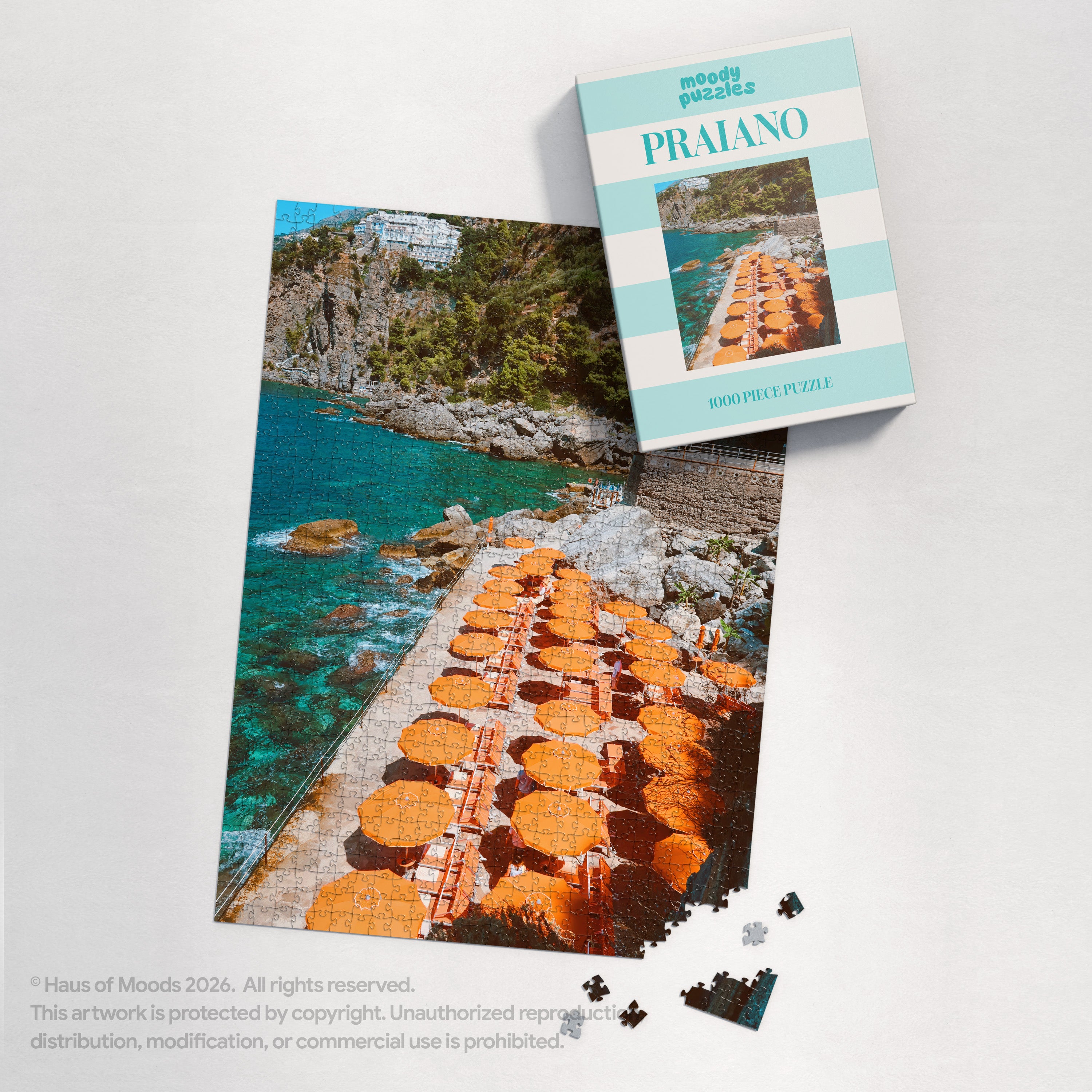 Praiano Amalfi Coast 1000-piece jigsaw puzzle — Italy turquoise water orange umbrellas