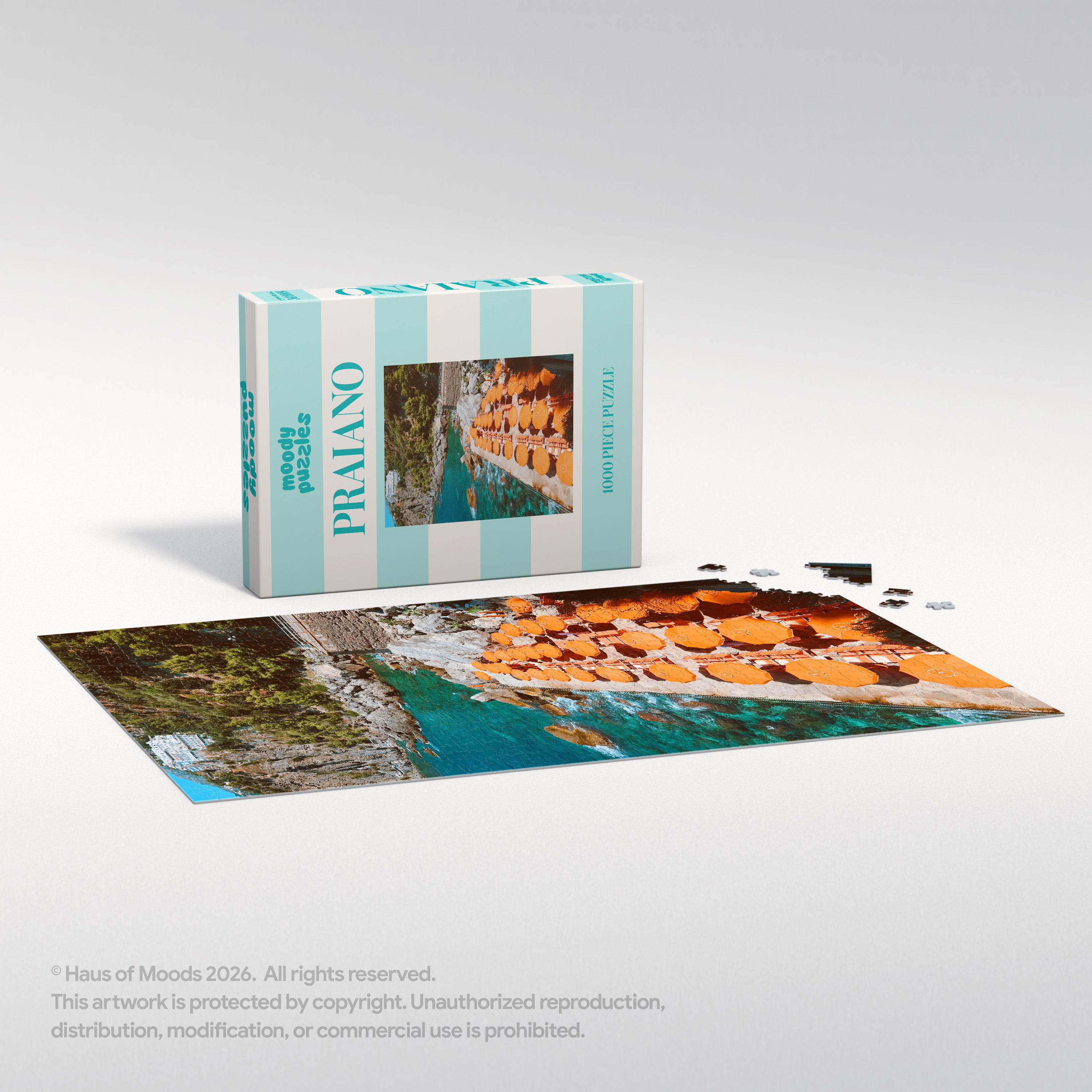 Praiano Amalfi Coast 1000-piece jigsaw puzzle — Italy turquoise water orange umbrellas