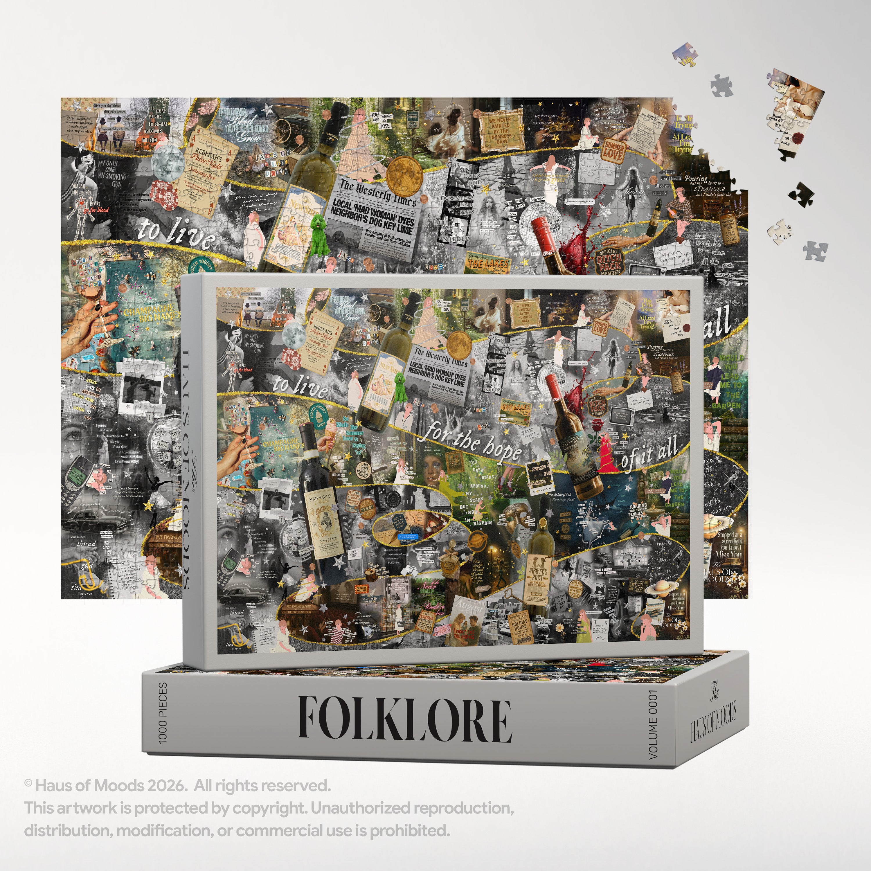 Folklore Lyrics & Easter Eggs Puzzle — Taylor Swift Swiftie jigsaw 500/1000 pieces