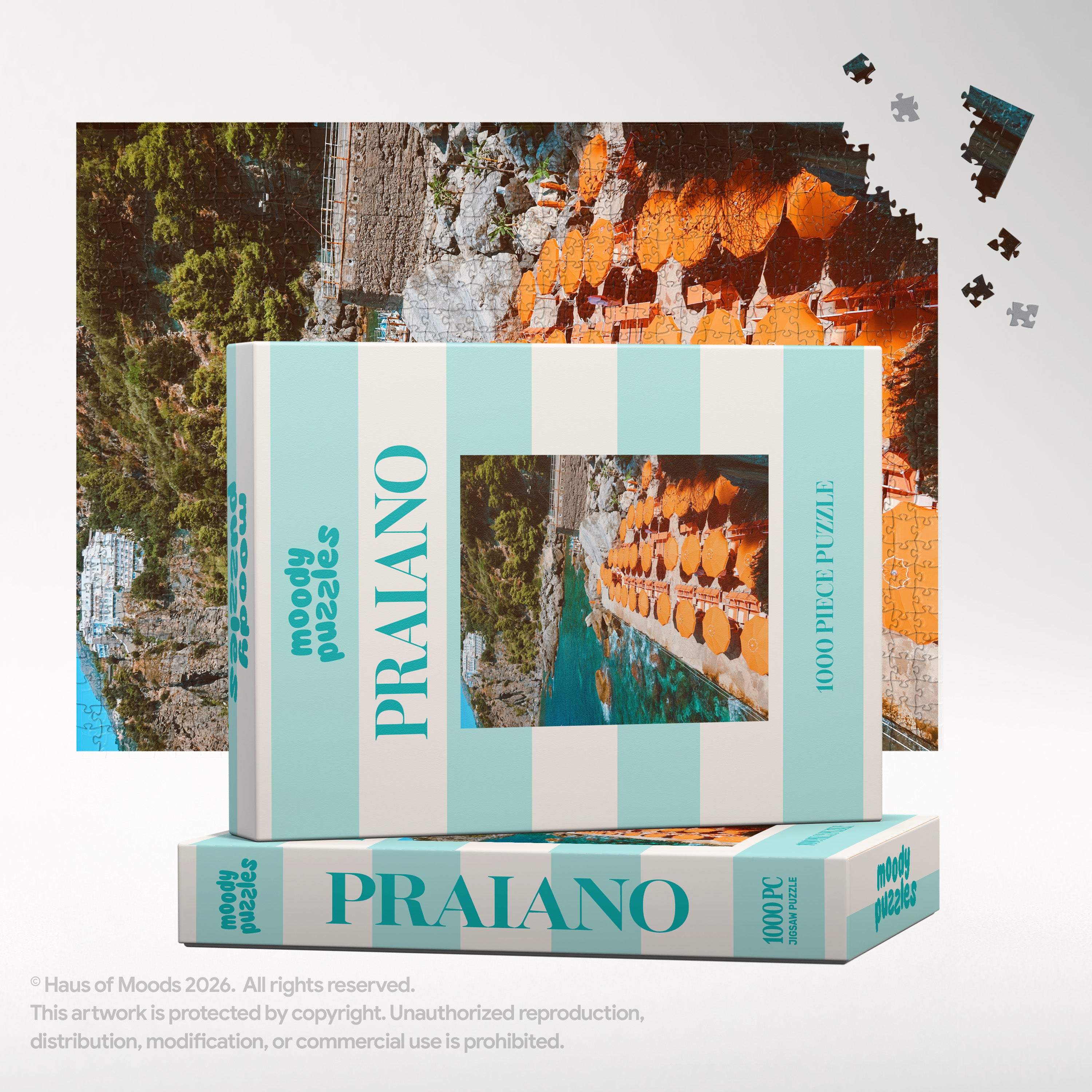 Praiano Amalfi Coast 1000-piece jigsaw puzzle — Italy turquoise water orange umbrellas