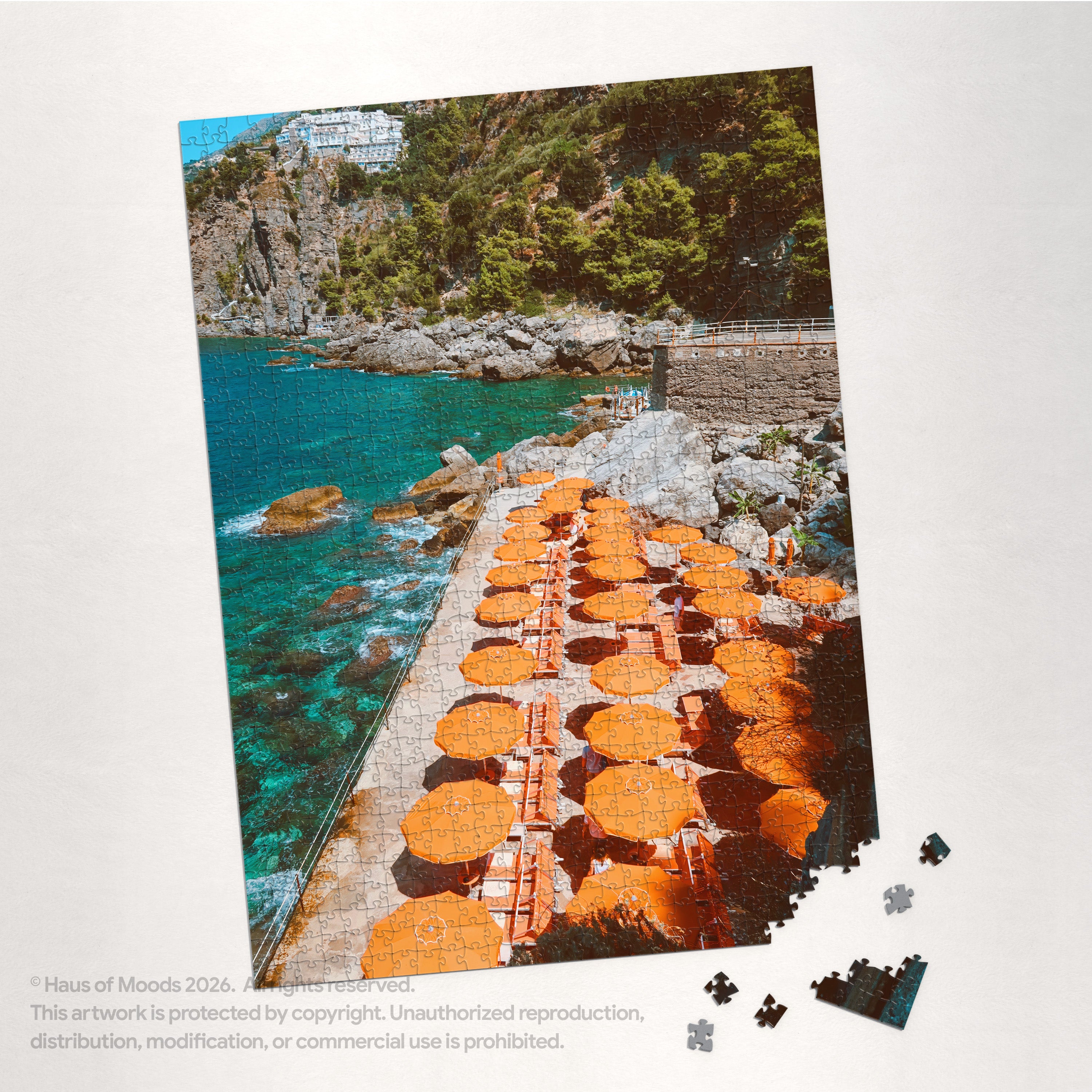 Praiano Amalfi Coast 1000-piece jigsaw puzzle — Italy turquoise water orange umbrellas