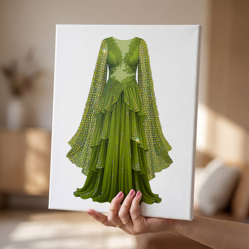 Haus of Moods Folklore Era Green Gown DIY craft kit with rhinestone canvas, showing the colorful, detailed design for creative embellishment.