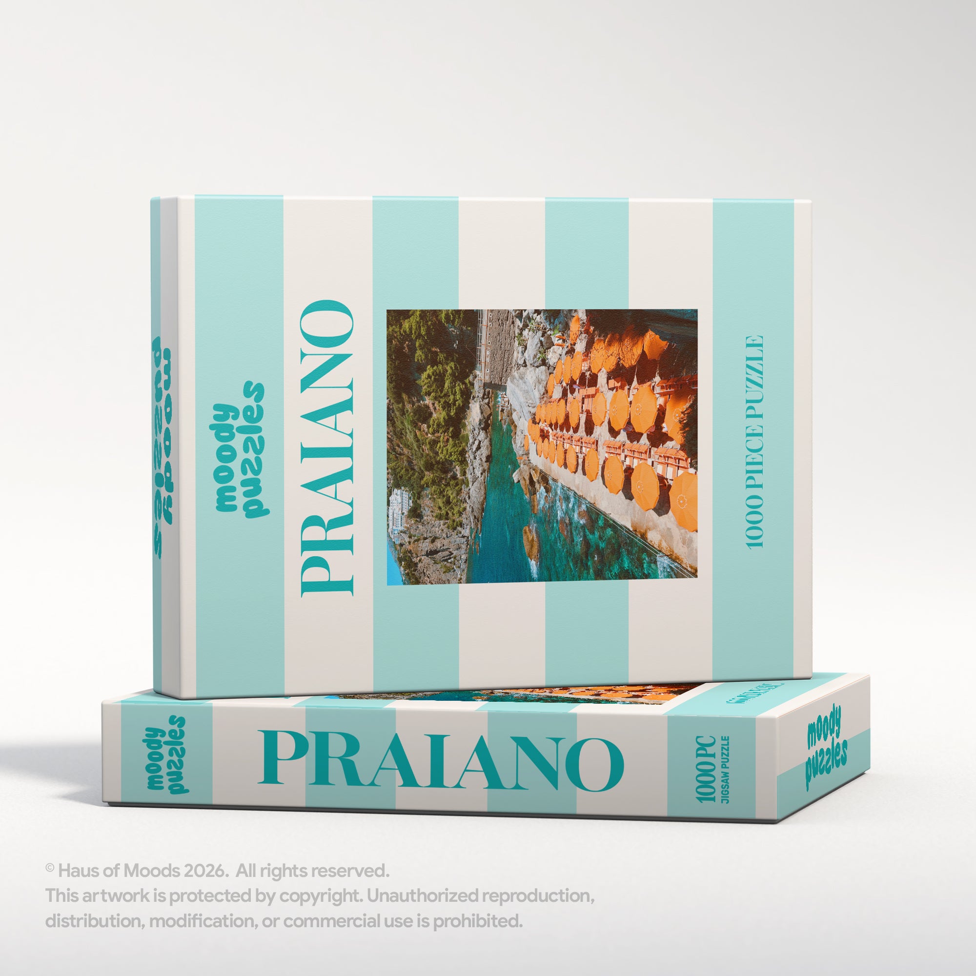 Praiano Amalfi Coast 1000-piece jigsaw puzzle — Italy turquoise water orange umbrellas