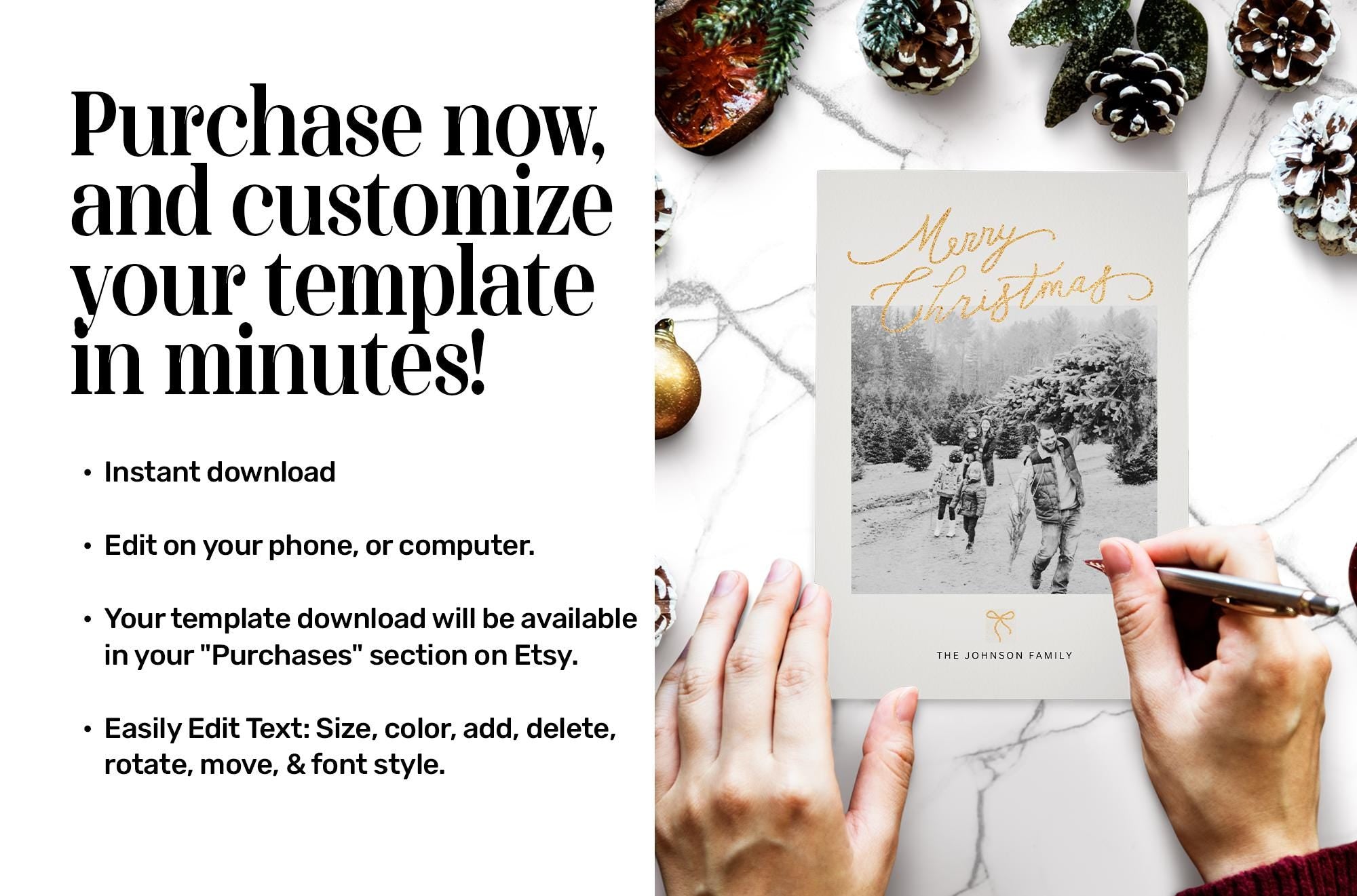 Photo Christmas Card Template | Modern Christmas Card | Boho Holiday Card | Minimalist Christmas Card | Merry Christmas | Editable Template.