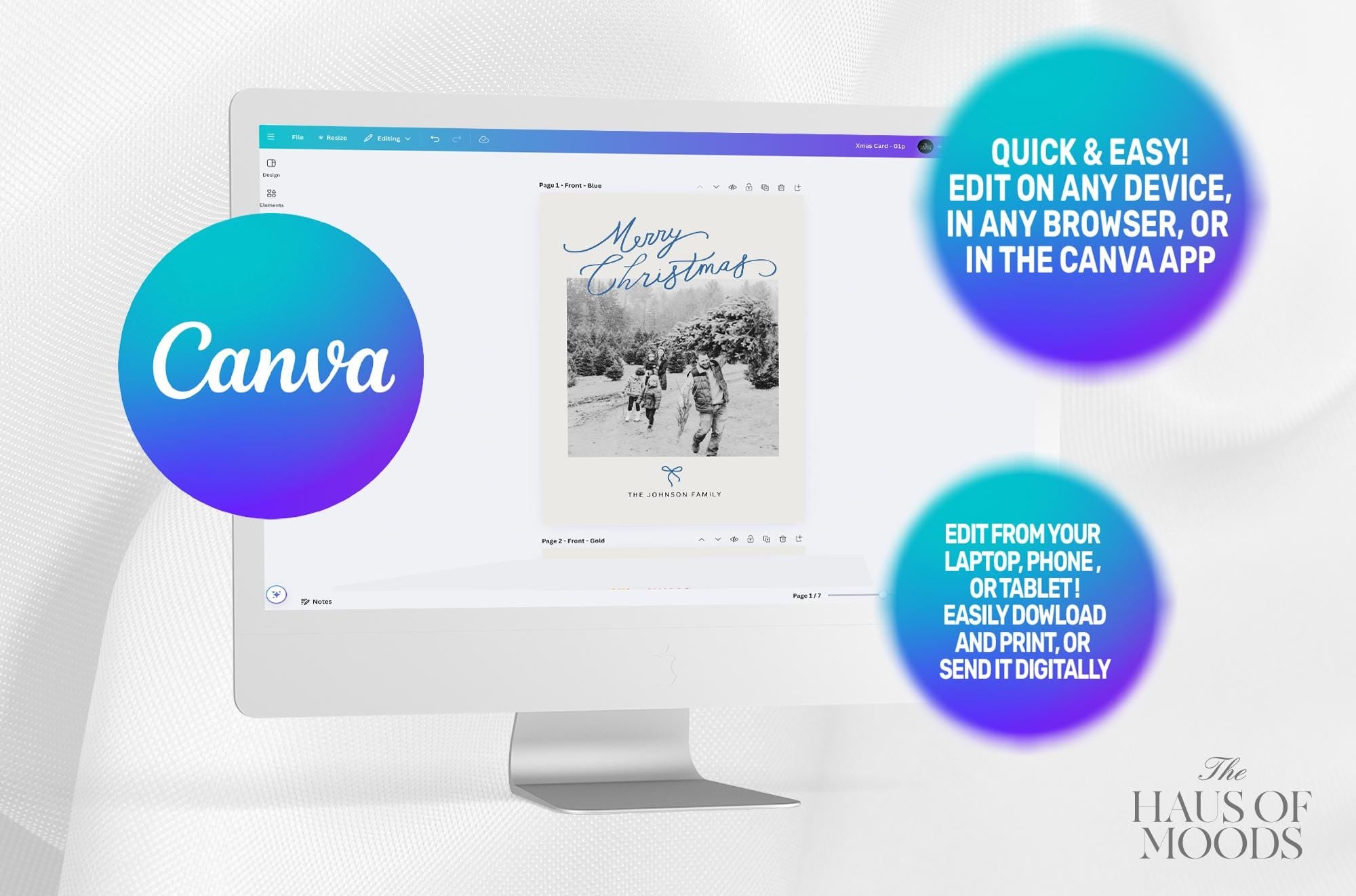 Photo Christmas Card Template | Modern Christmas Card | Boho Holiday Card | Minimalist Christmas Card | Merry Christmas | Editable Template.