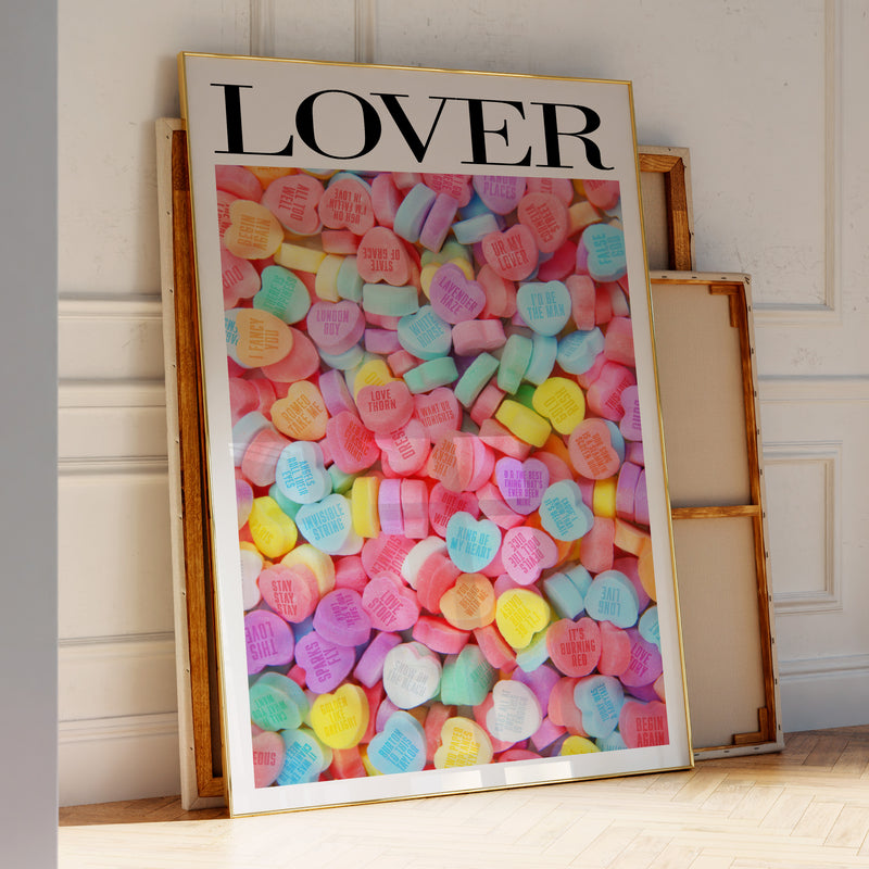 Lover Lover-era Taylor Swift–inspired poster featuring candy heart