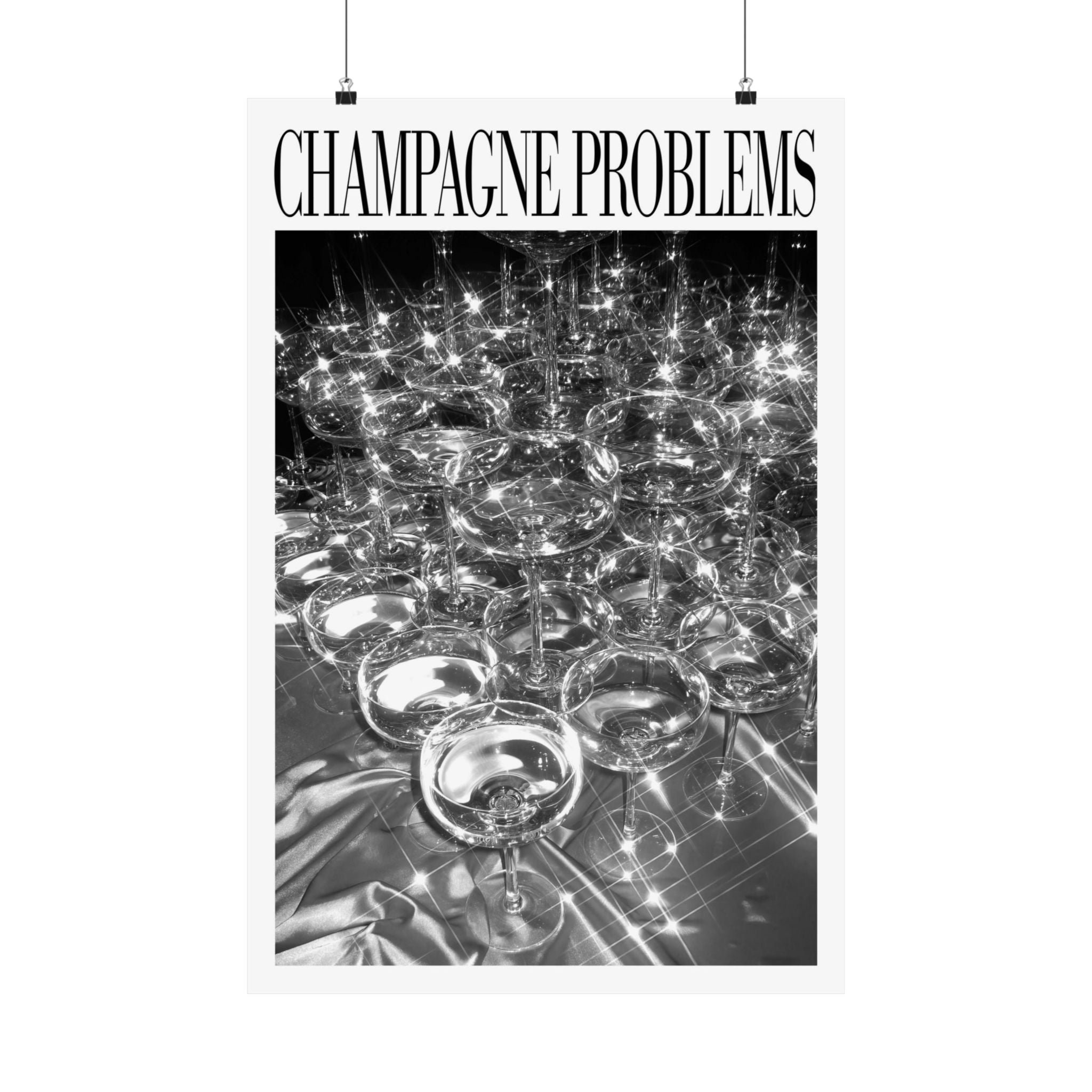 Champagne Problems Champagne Glasses Sparkle Black & White Print