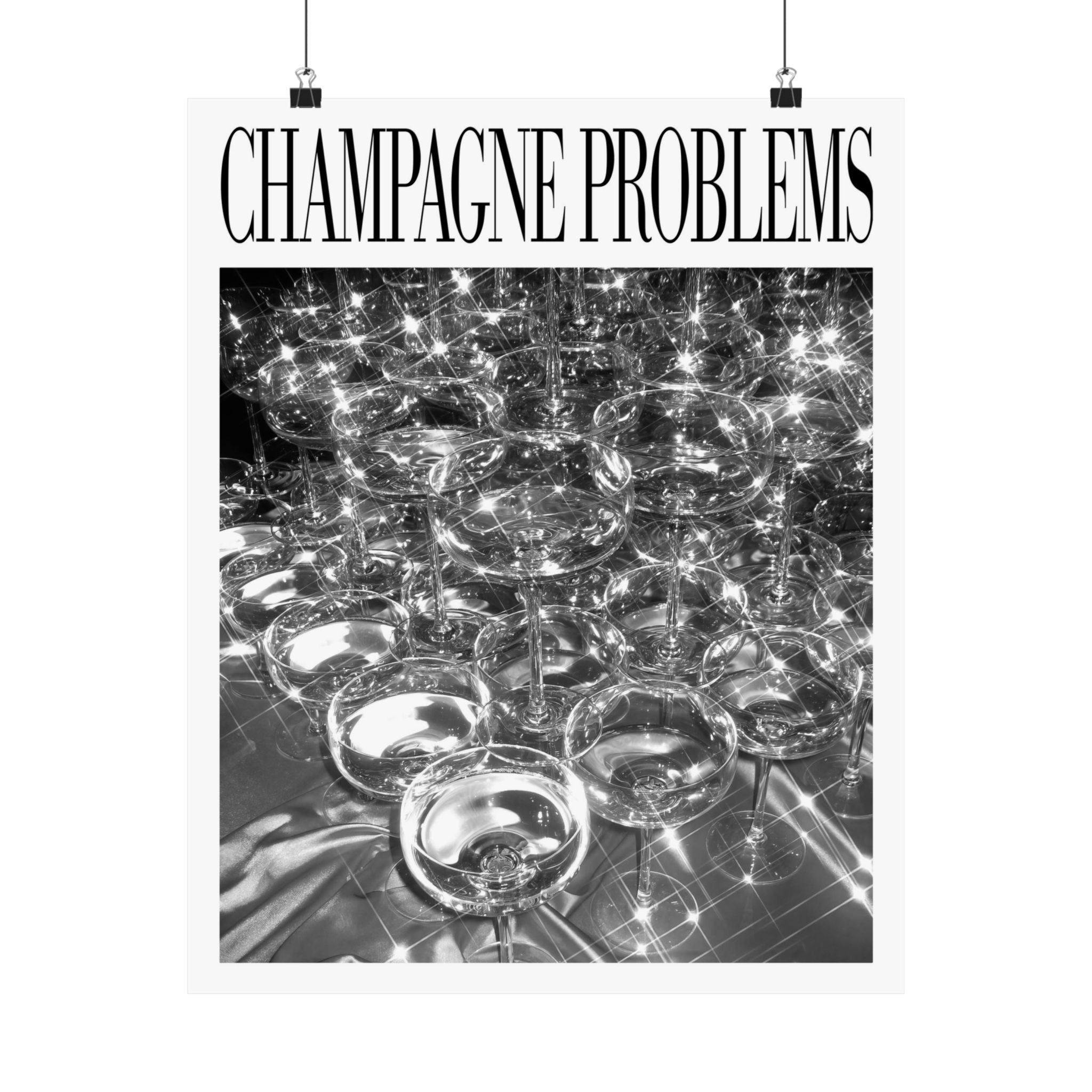 Champagne Tower B&W champagne bar cart poster
