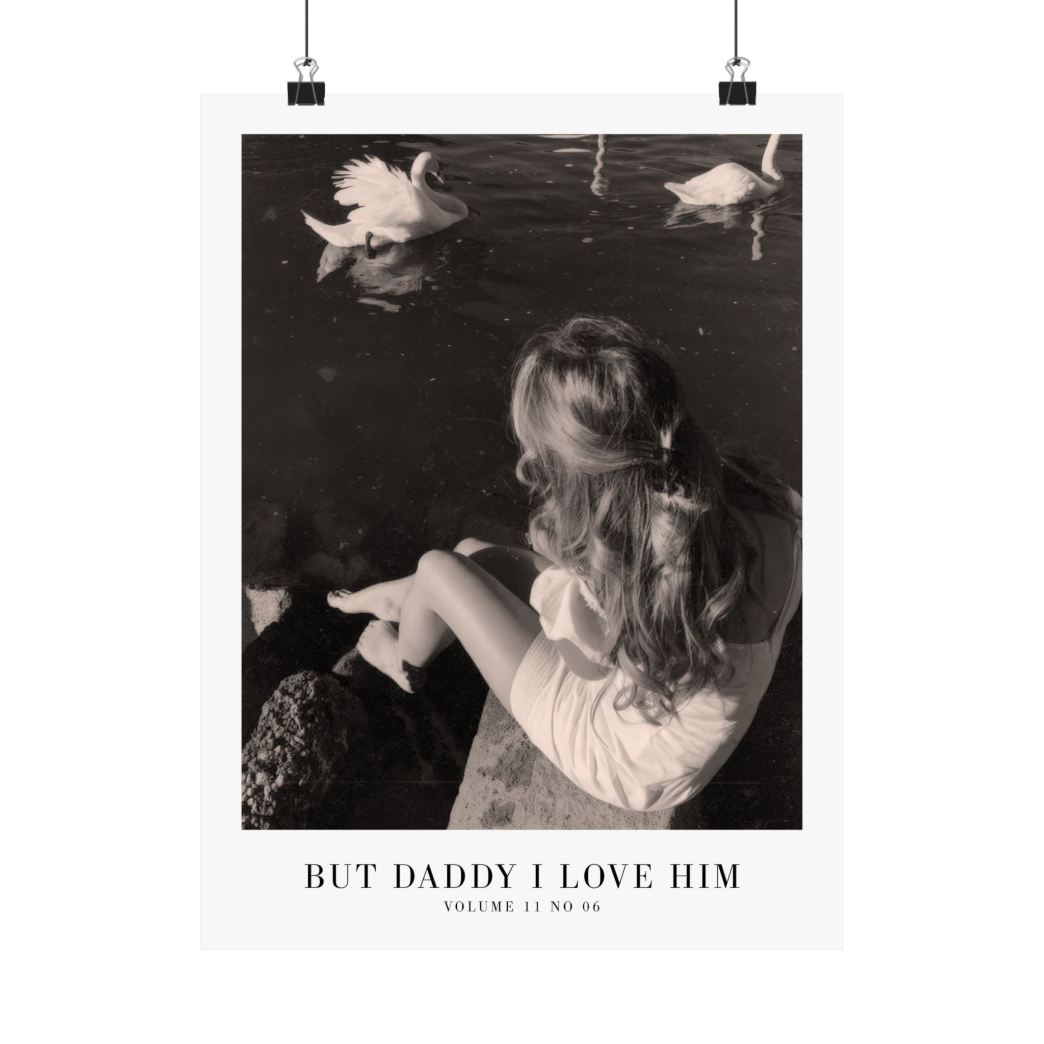 But Daddy I Love Him TTPD Taylor Swift–inspired poster featuring swan imagery