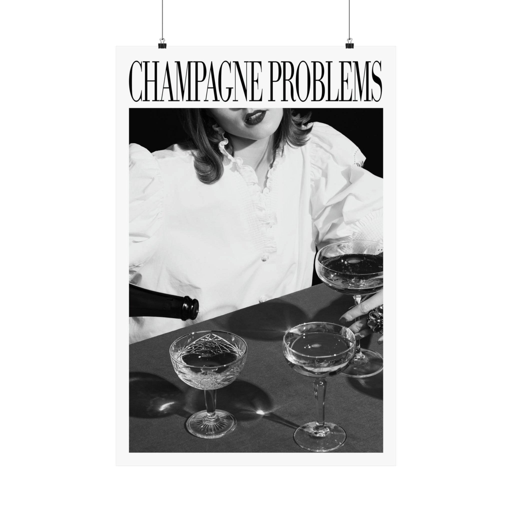 Champagne Problems Pouring Print Black & White