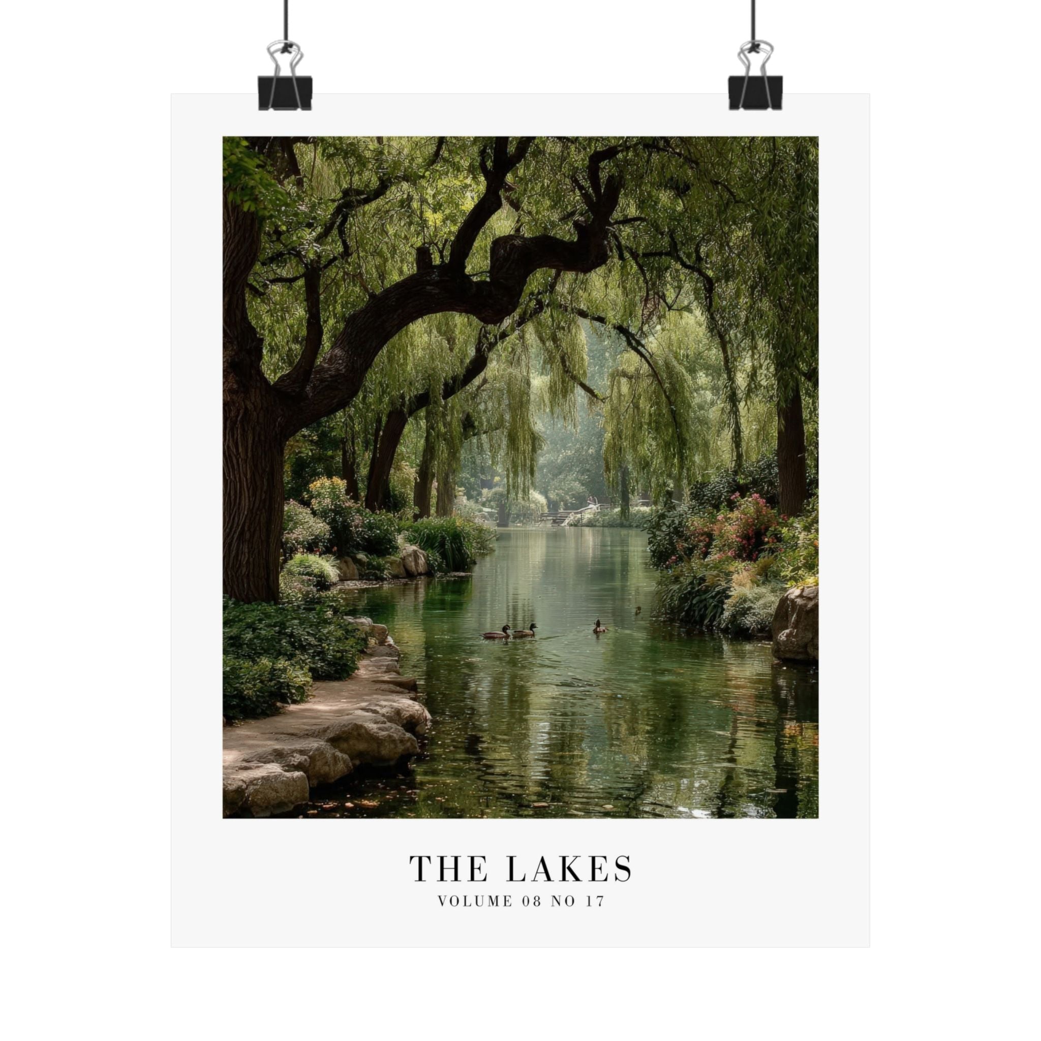 The Lakes Folklore poster styled in a cottagecore reading nook with cozy textures