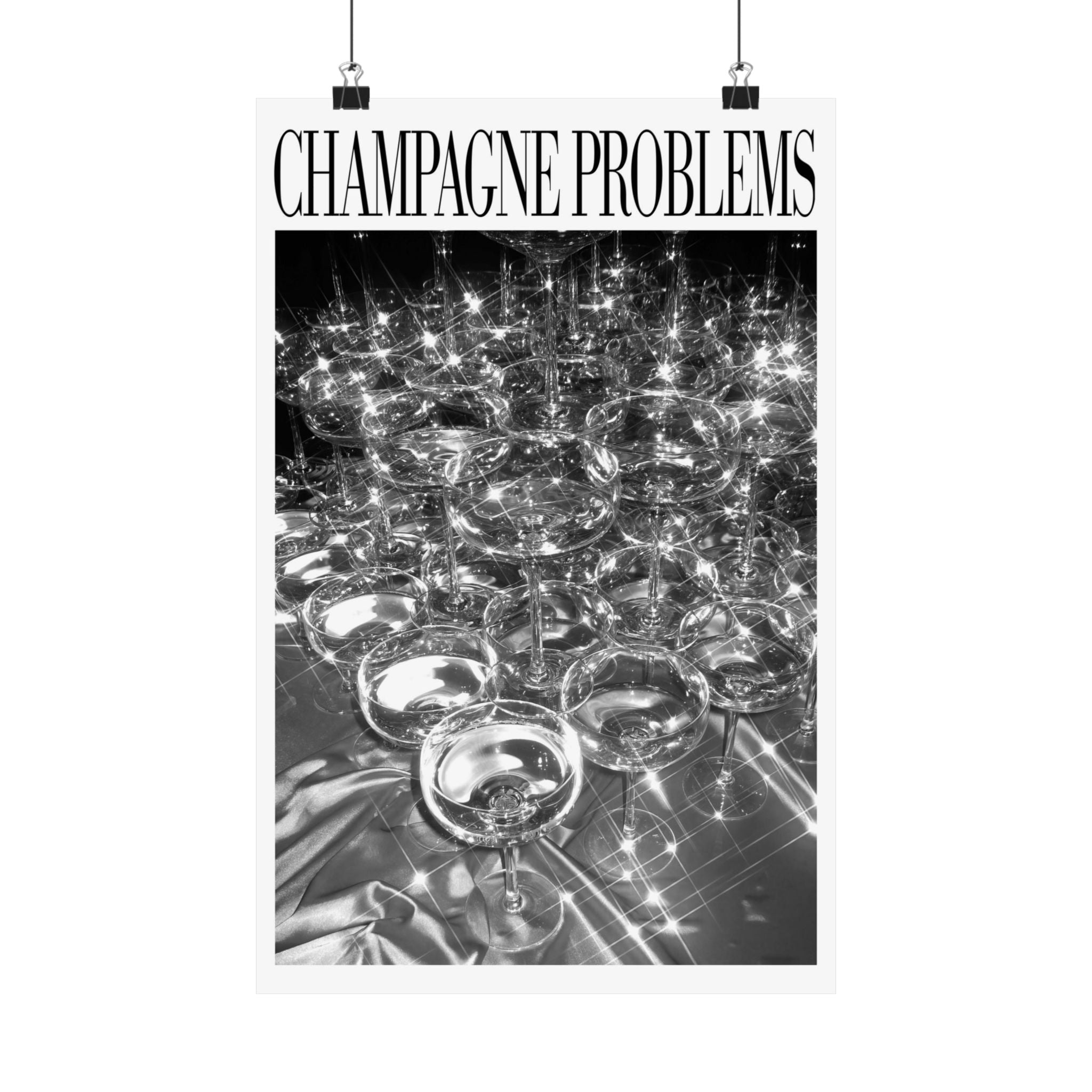 Champagne Tower B&W champagne bar cart poster