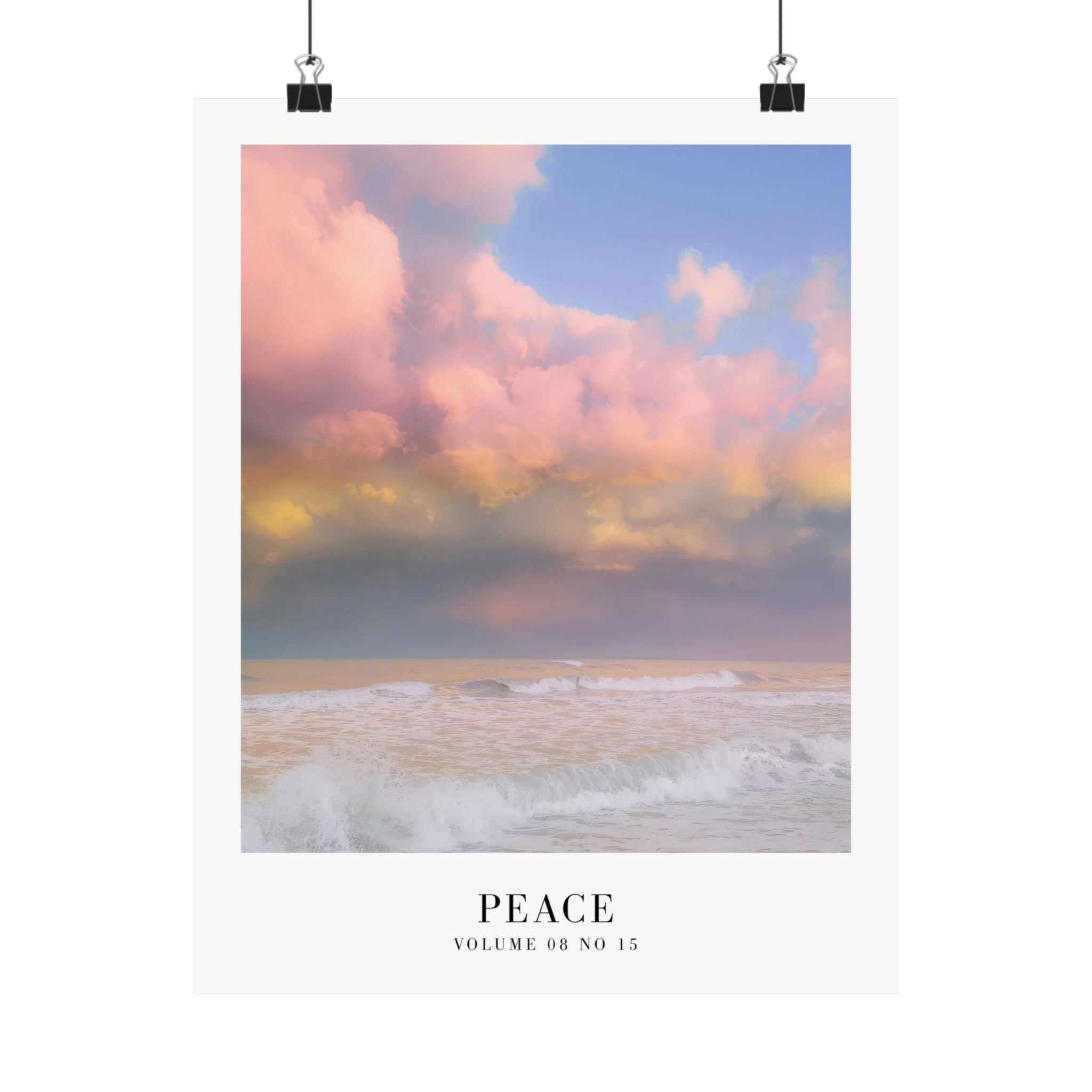 Peace lyric print displayed in a dreamy bedroom with blush pink and lavender tones