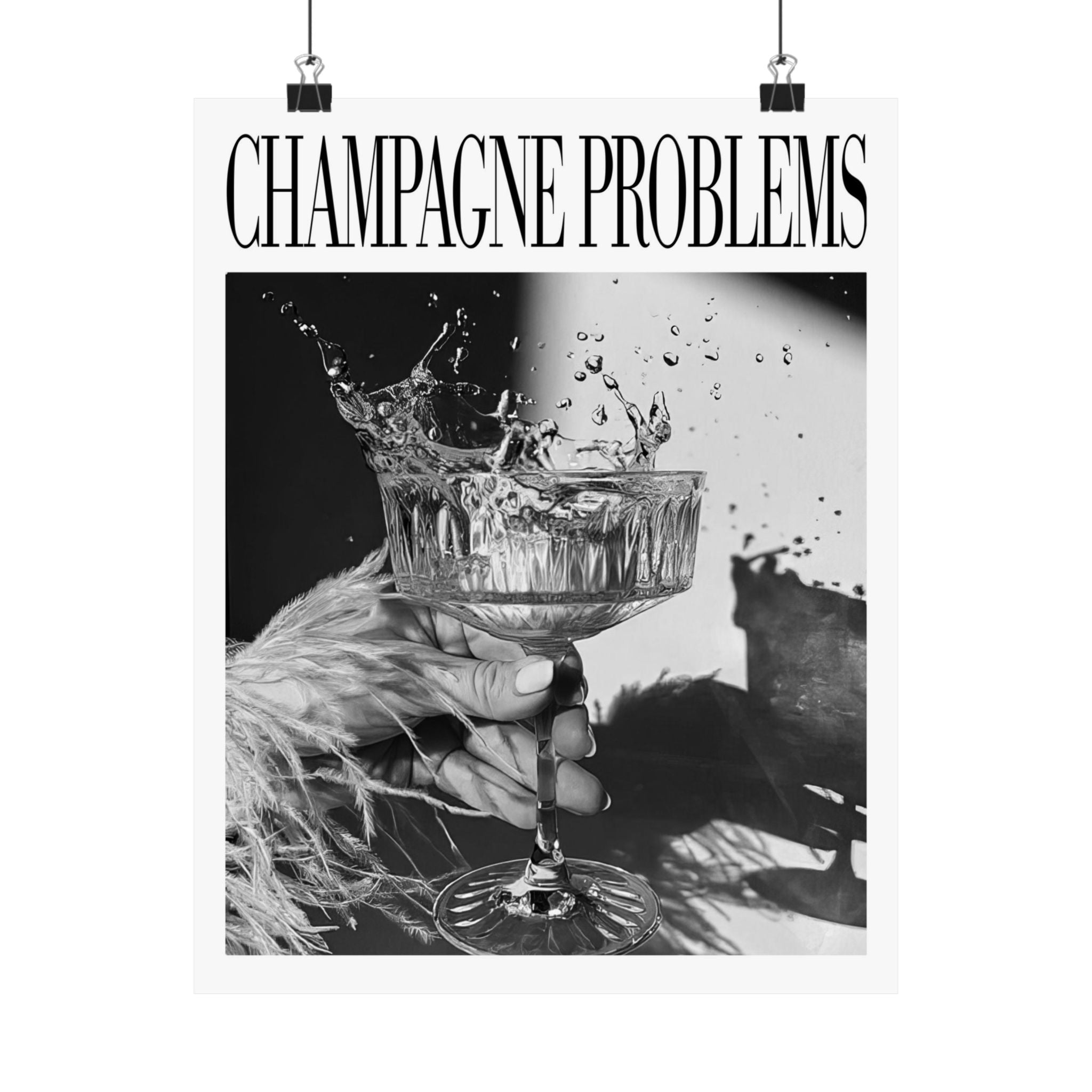 Champagne Problems Drink Splash Evermore Taylor Swift–inspired poster B&W