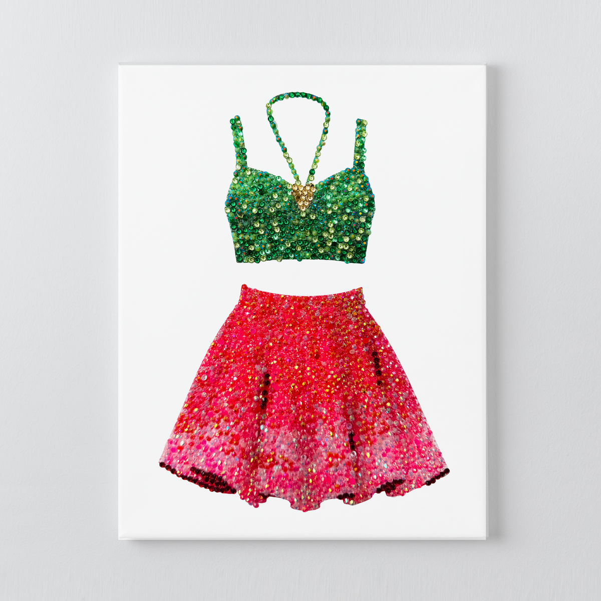 1989 green and pink set DIY rhinestone canvas kit, finished emerald and magenta design