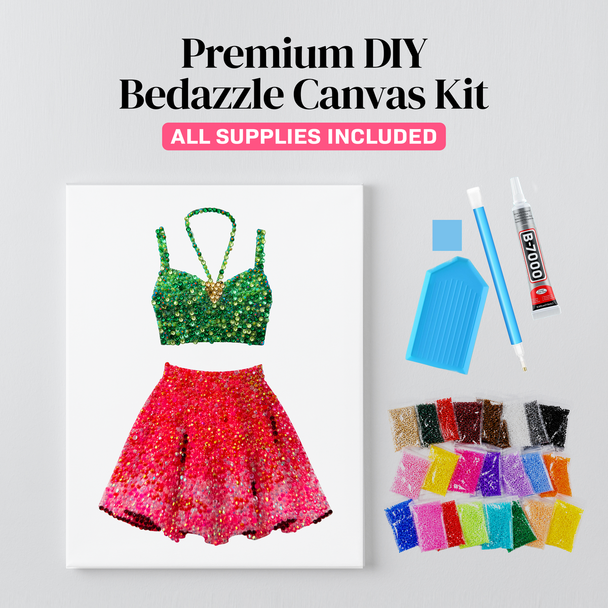 1989 green and pink set rhinestone canvas kit, second styled view