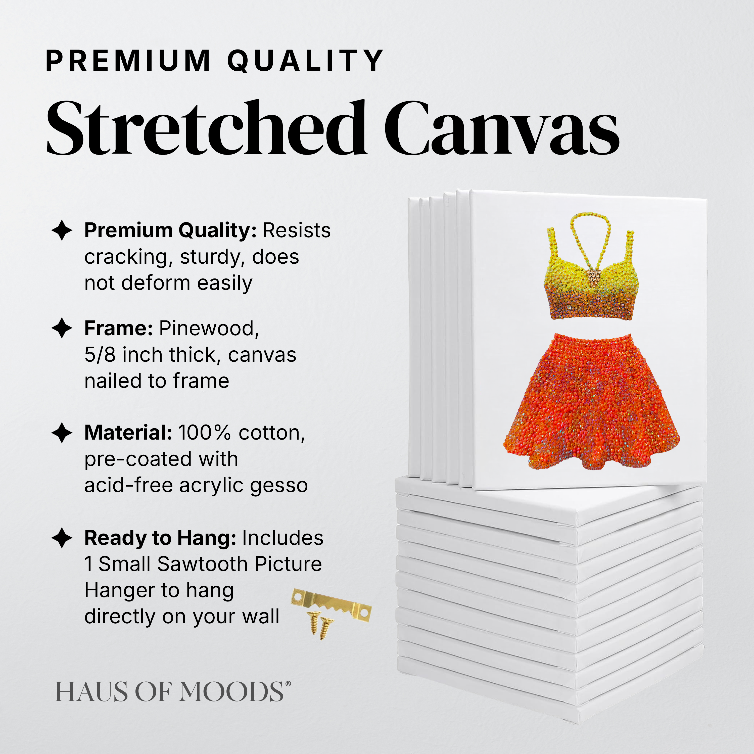 1989 yellow and orange set stretched canvas rhinestone kit, angled view