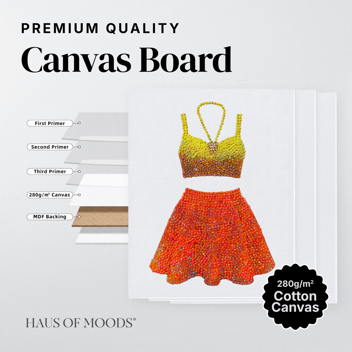 1989 yellow and orange set canvas board rhinestone kit, close detail