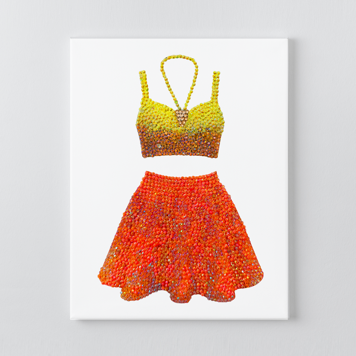 1989 yellow and orange set DIY rhinestone canvas kit, finished lemon and flame design