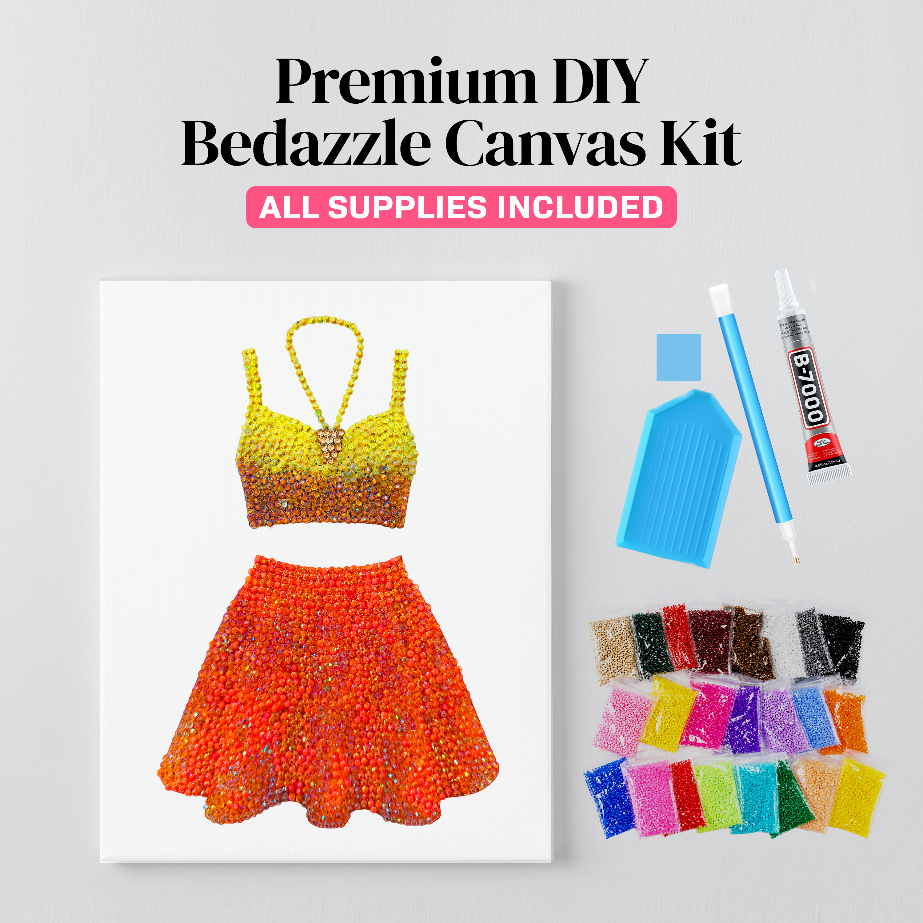 1989 yellow and orange set rhinestone canvas kit styled on a wall