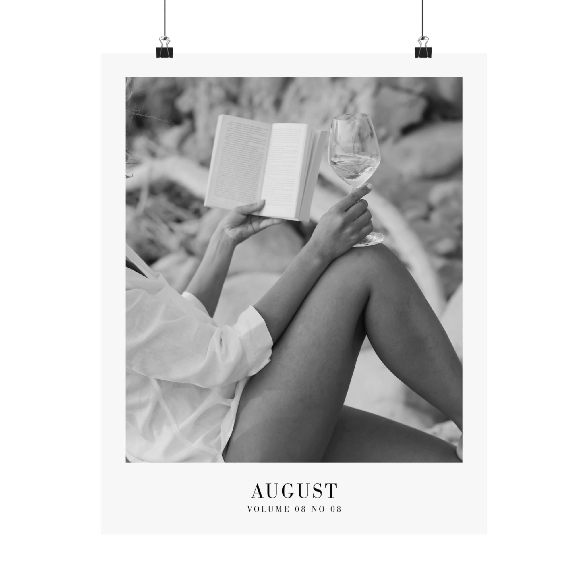 August Swiftie wall print styled over a vintage bedside table with linens