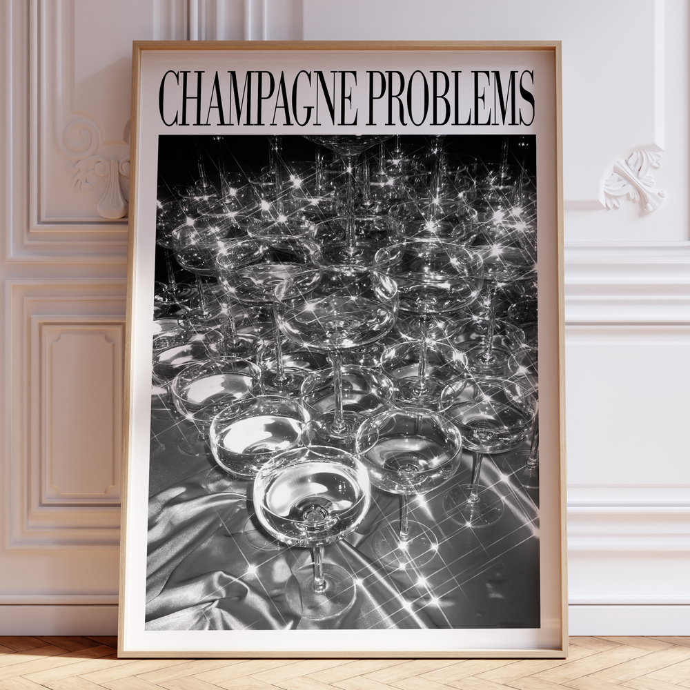 Champagne Tower B&W champagne bar cart poster
