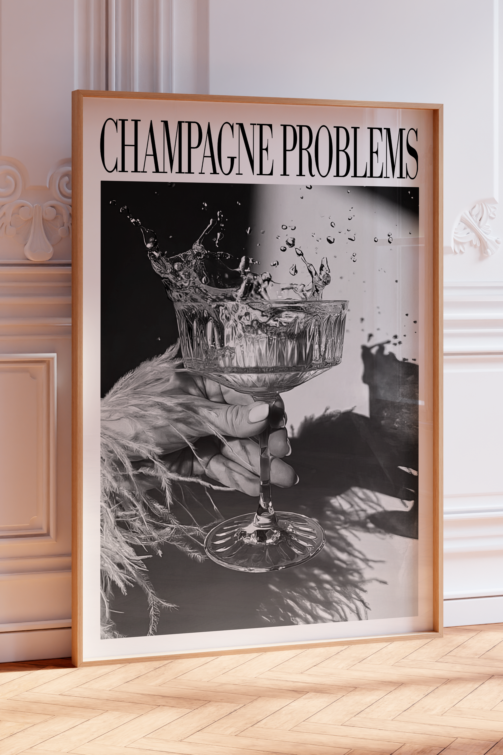 Champagne Problems Drink Splash (B&W) - Haus Of Moods