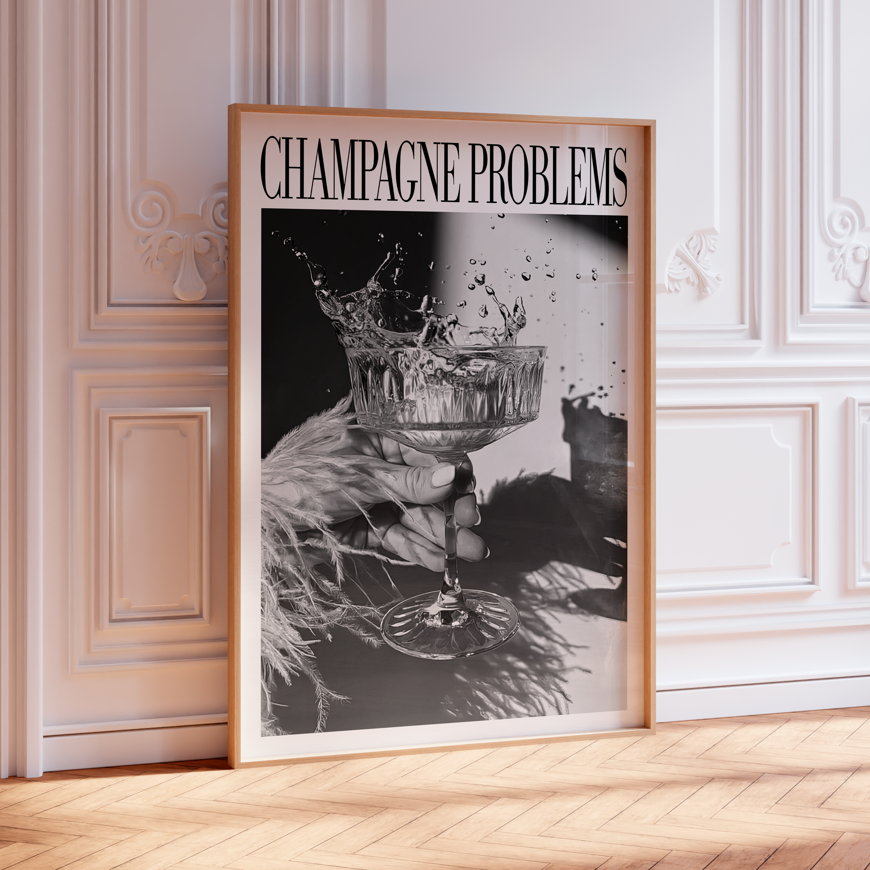 Champagne Problems Drink Splash (B&W) - Haus Of Moods