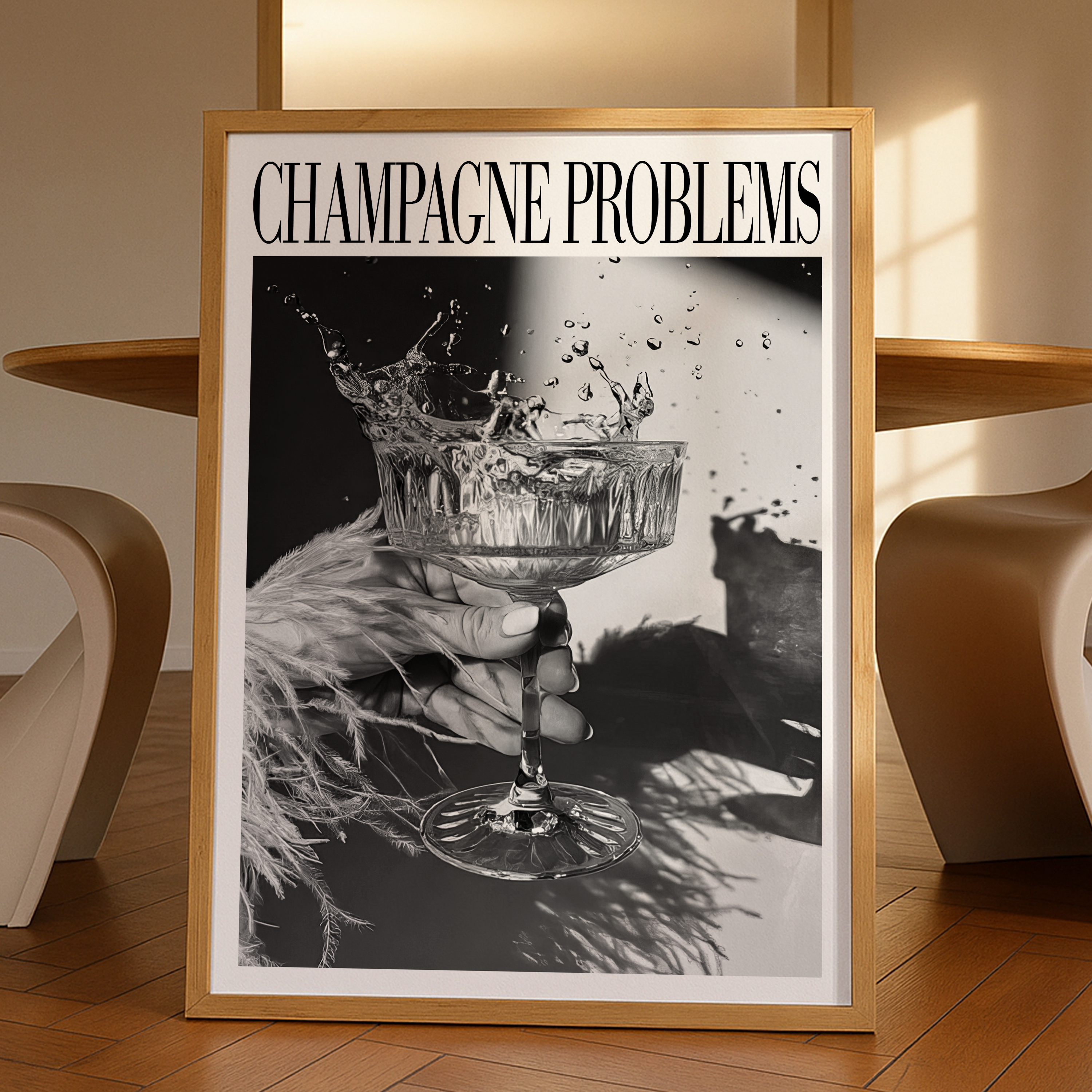 Champagne Problems Drink Splash (B&W) - Haus Of Moods