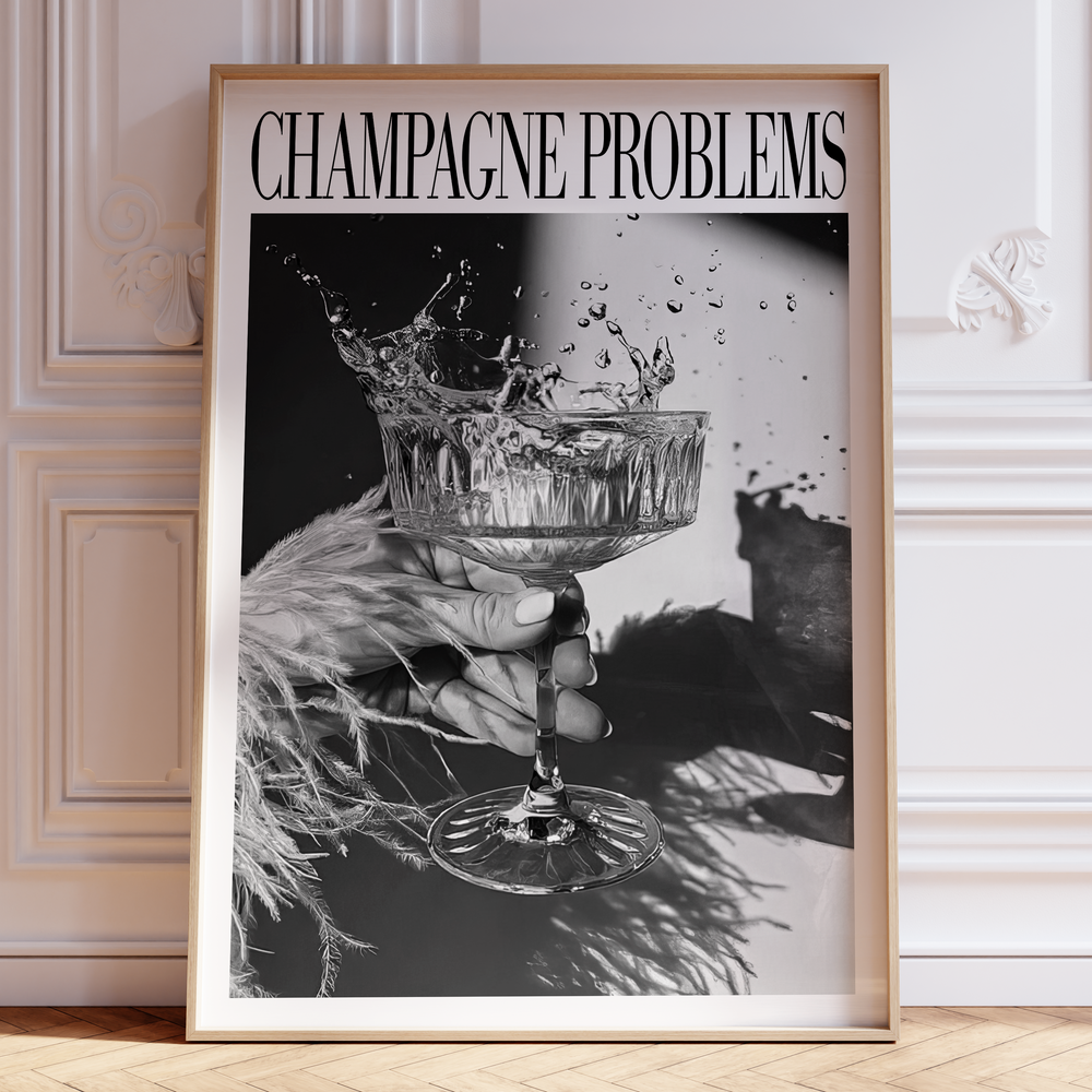 Champagne Problems Drink Splash Evermore Taylor Swift–inspired poster B&W