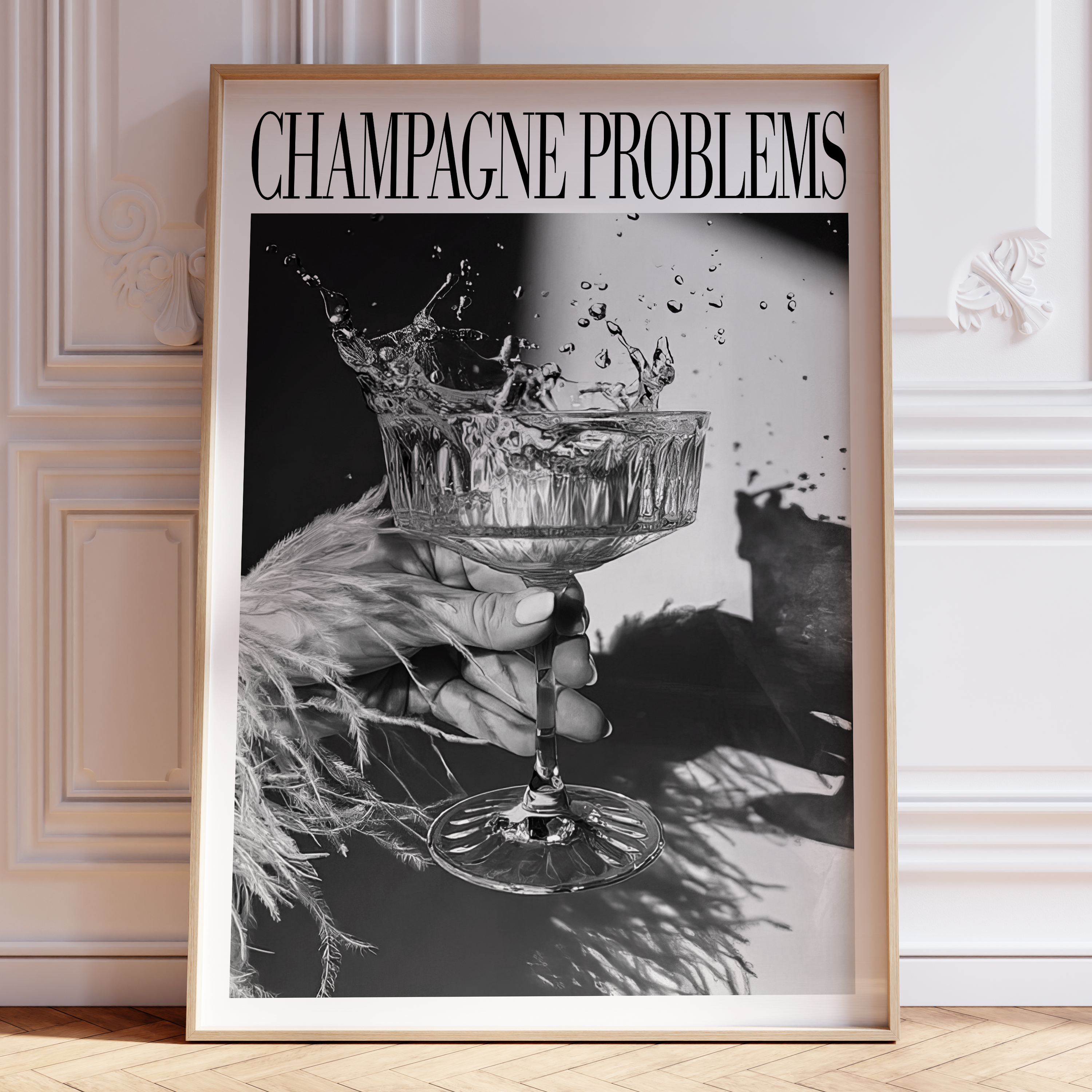 Champagne Problems Drink Splash Evermore Taylor Swift–inspired poster B&W