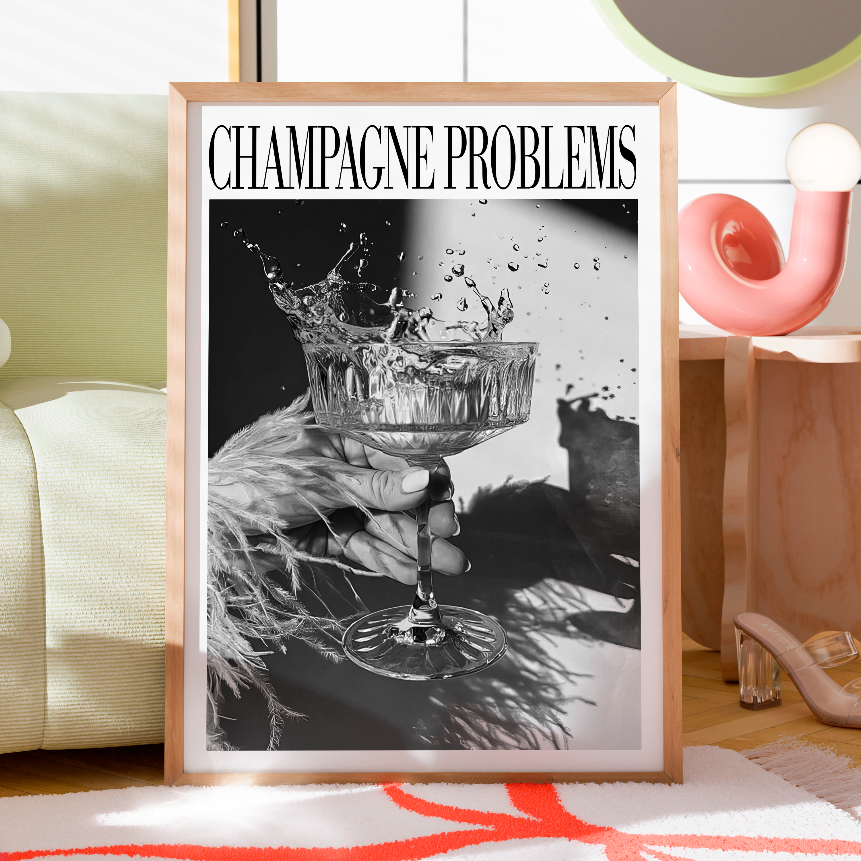 Champagne Problems Drink Splash (B&W) - Haus Of Moods
