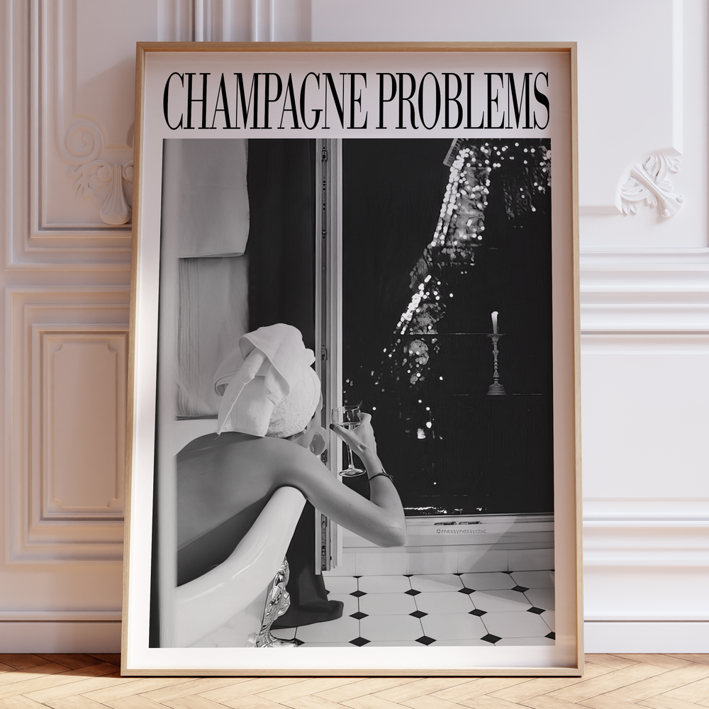 Champagne Problems Paris Evermore Taylor Swift–inspired poster B&W