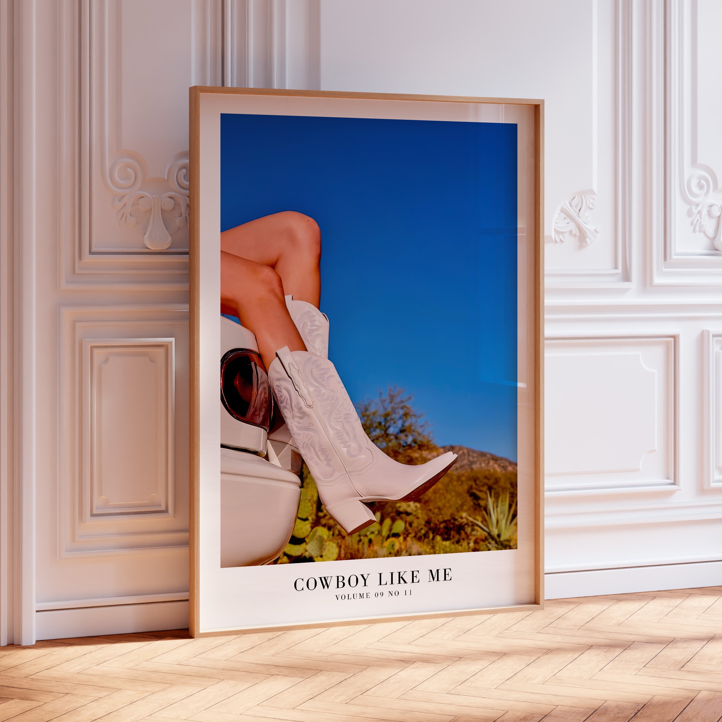 Cowboy Like Me white boots Evermore print in coastal cowgirl gallery