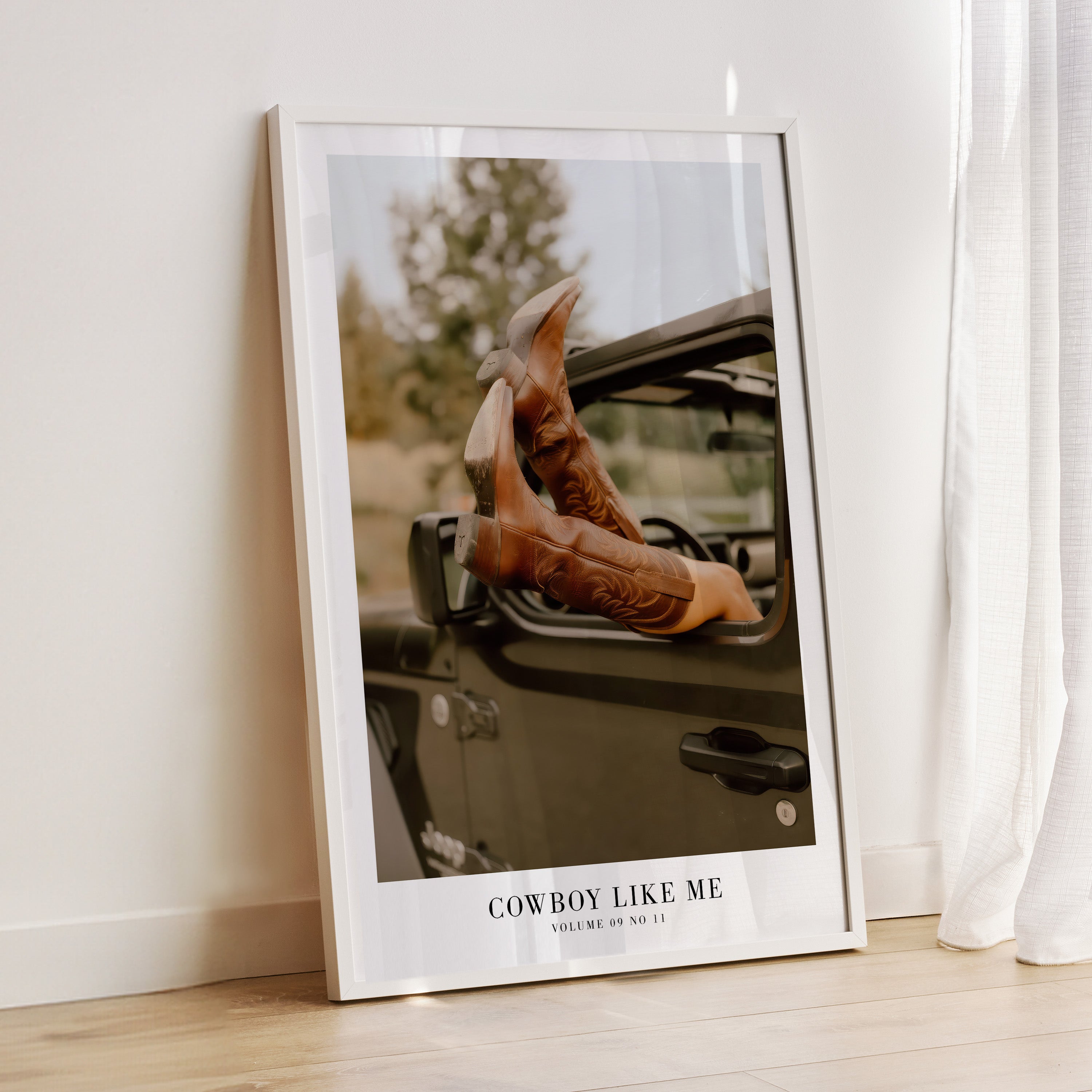 Cowboy Like Me Boots print in warm western road trip gallery