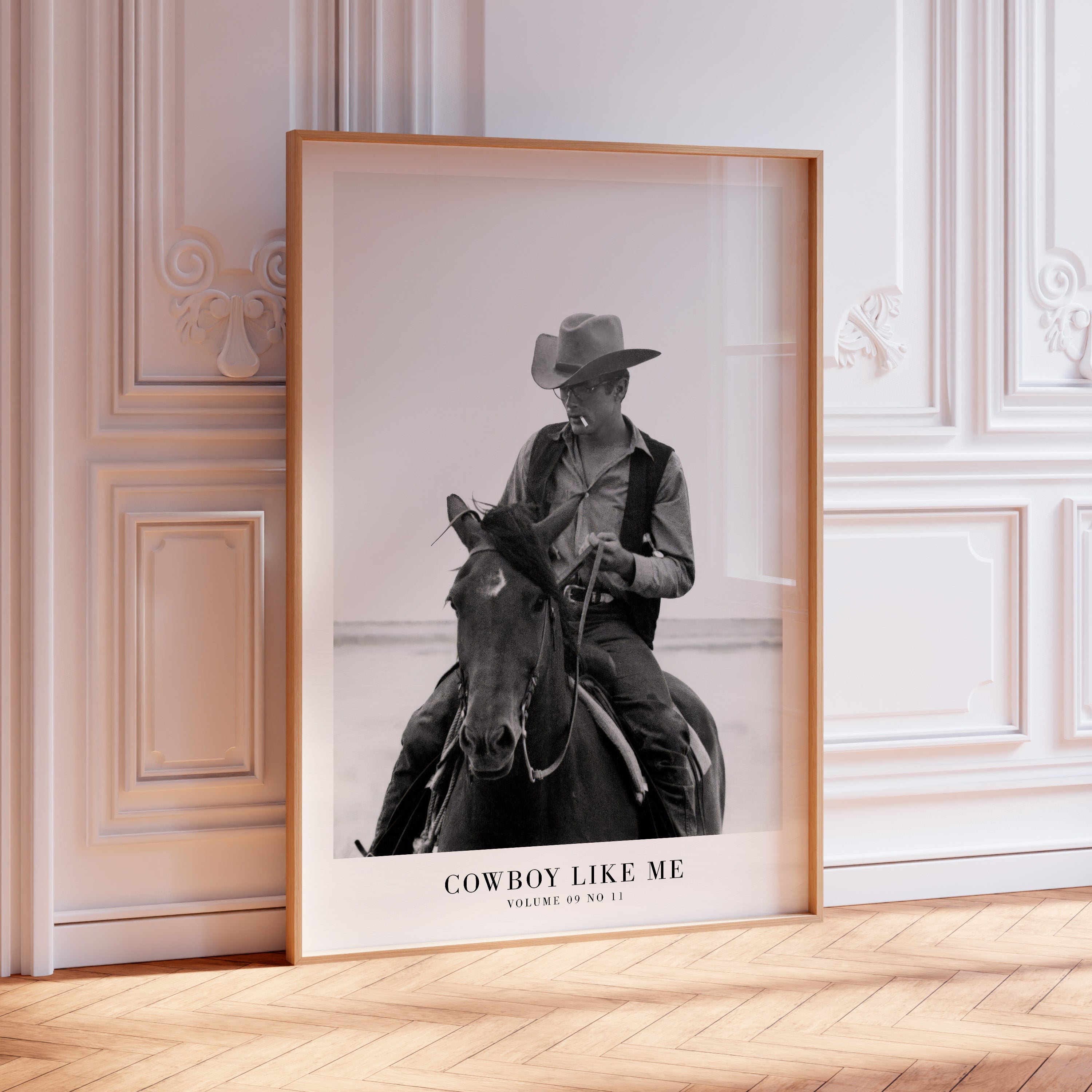 Cowboy Like Me Rider poster in vintage western bedroom decor